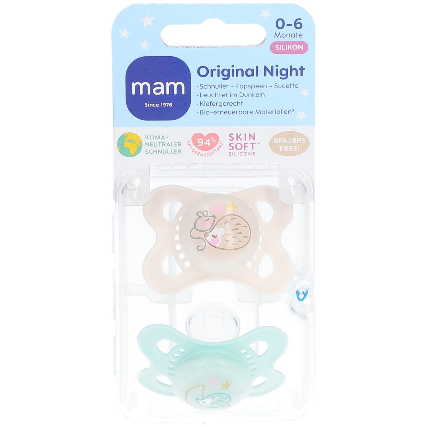 MAM Original Night Silikonschnuller 0-6 Monate (Farbe/Motiv nicht wählbar)
