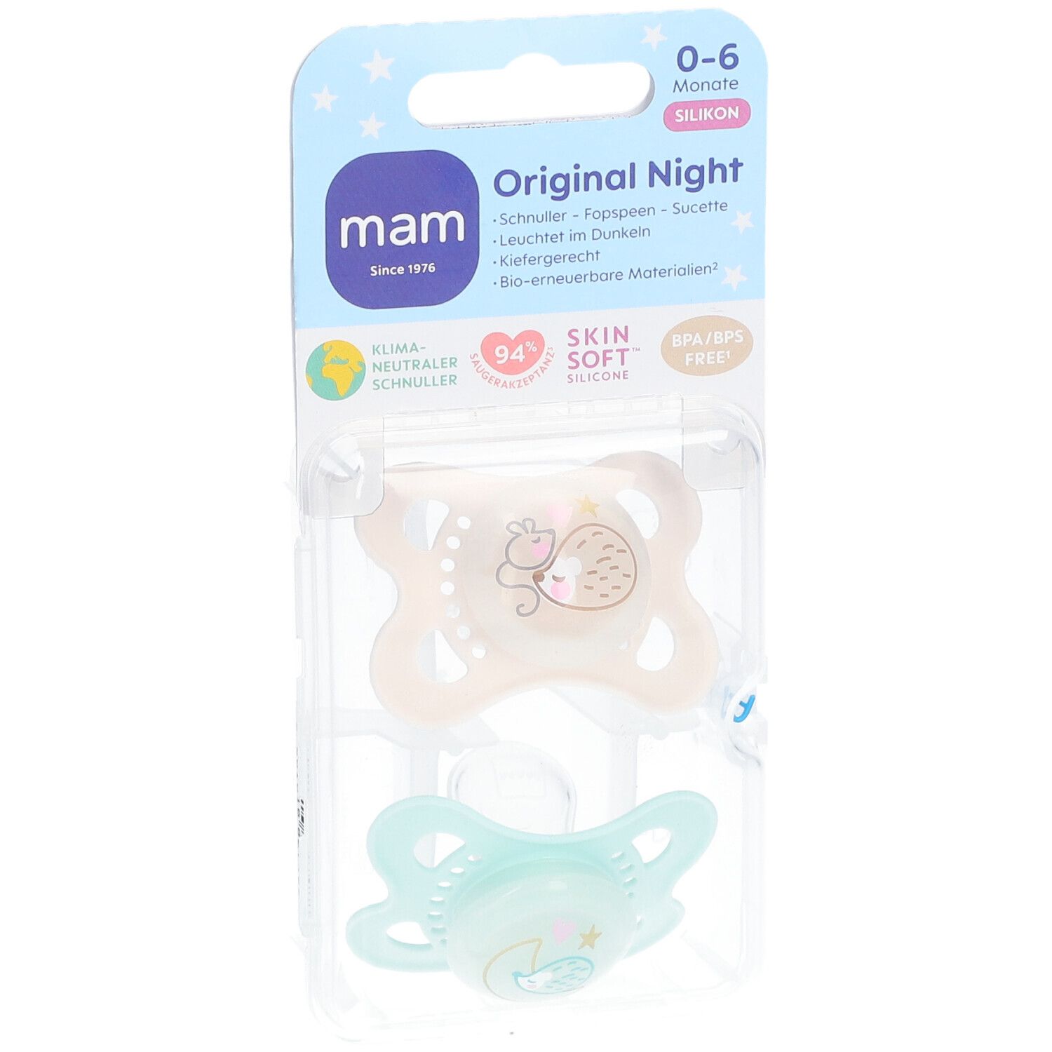 MAM Original Night Silikonschnuller 0-6 Monate (Farbe/Motiv nicht wählbar)