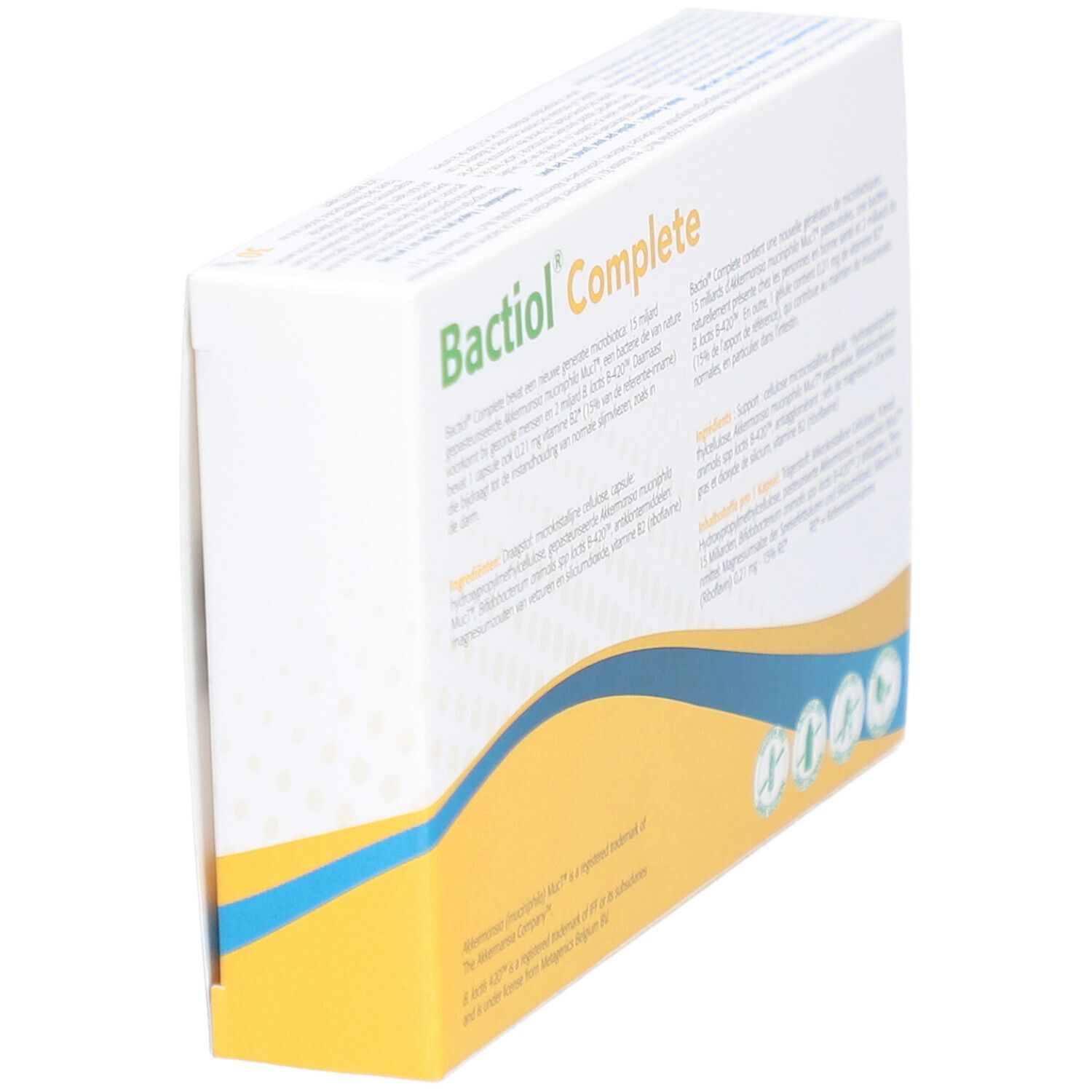 Achterkant van de Bactiol® Complete doos. Tekst over ingrediënten en gebruik.