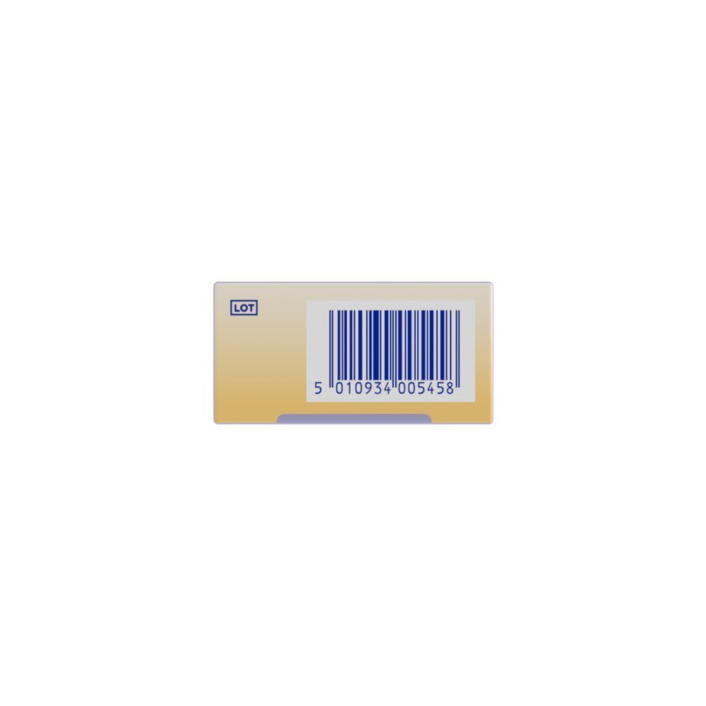 Onderkant doos met barcode. Lotnummer. Fabrikantinformatie.