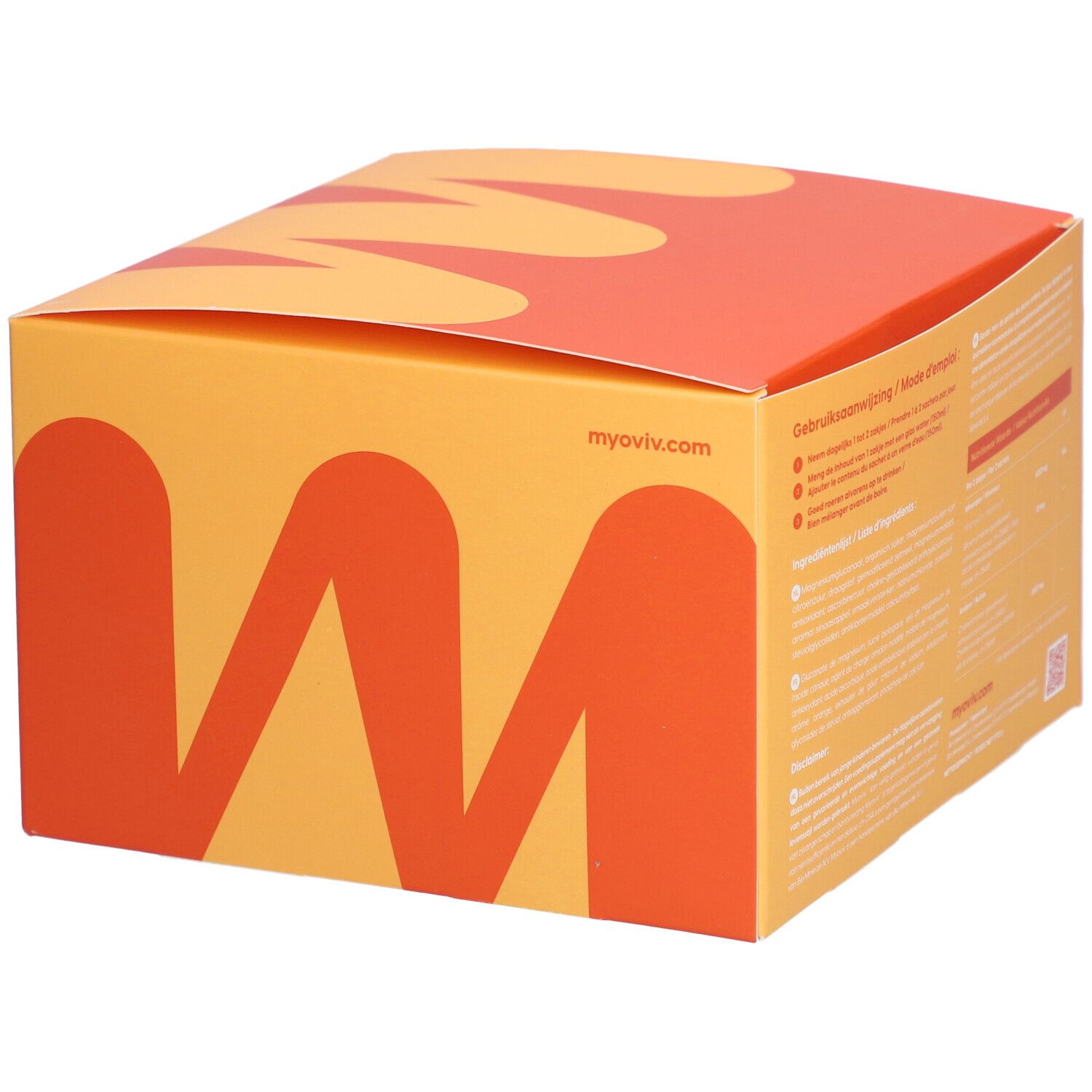 Boîte orange avec logo Myoviv. Texte: Mode d'emploi. myoviv.com.