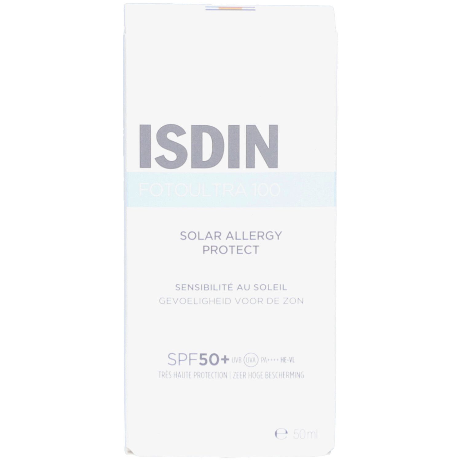 Verpackung von ISDIN Fotoultra 100 Solar Allergy Protect SPF50.