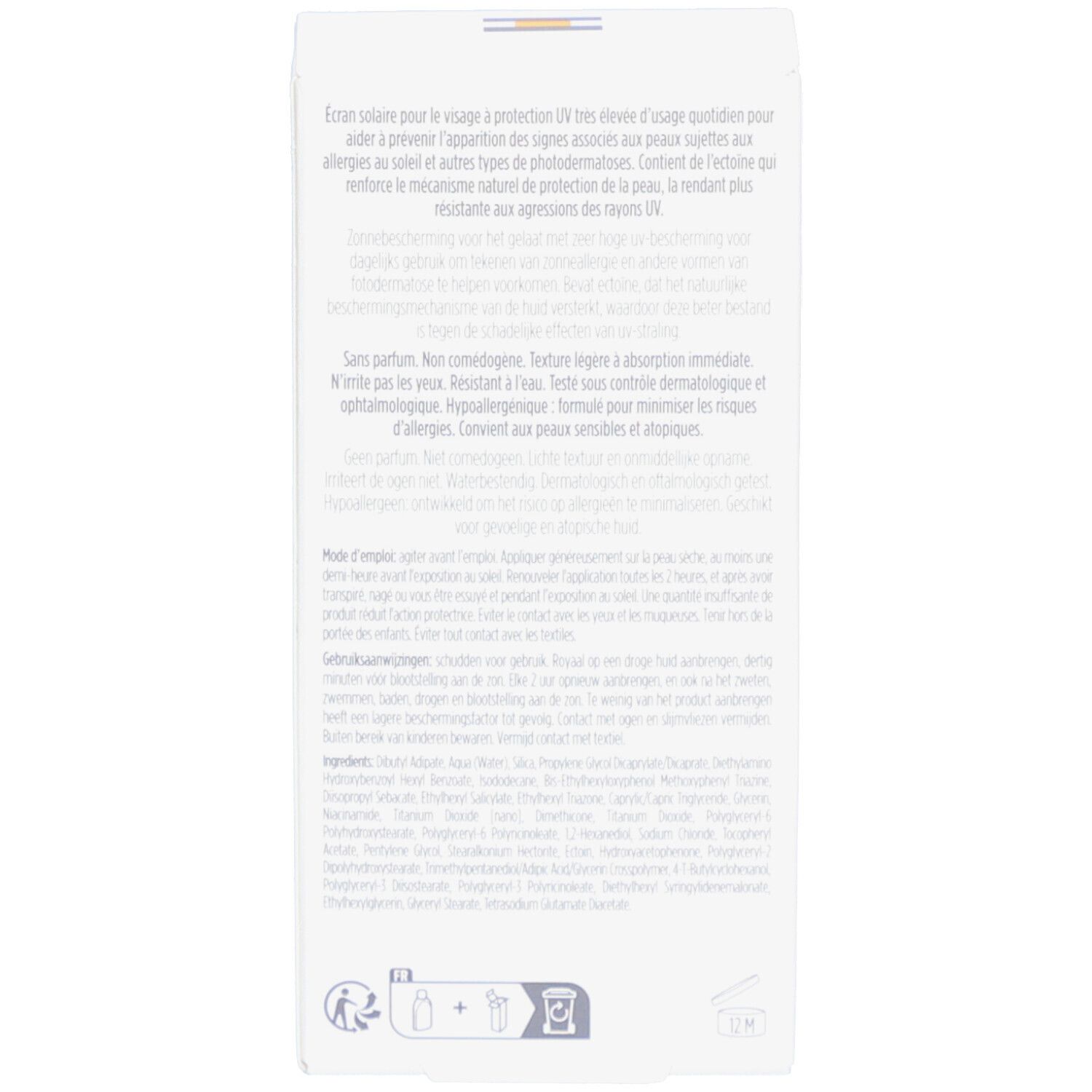 Rückseite der Verpackung von ISDIN Fotoultra 100 Solar Allergy Protect.