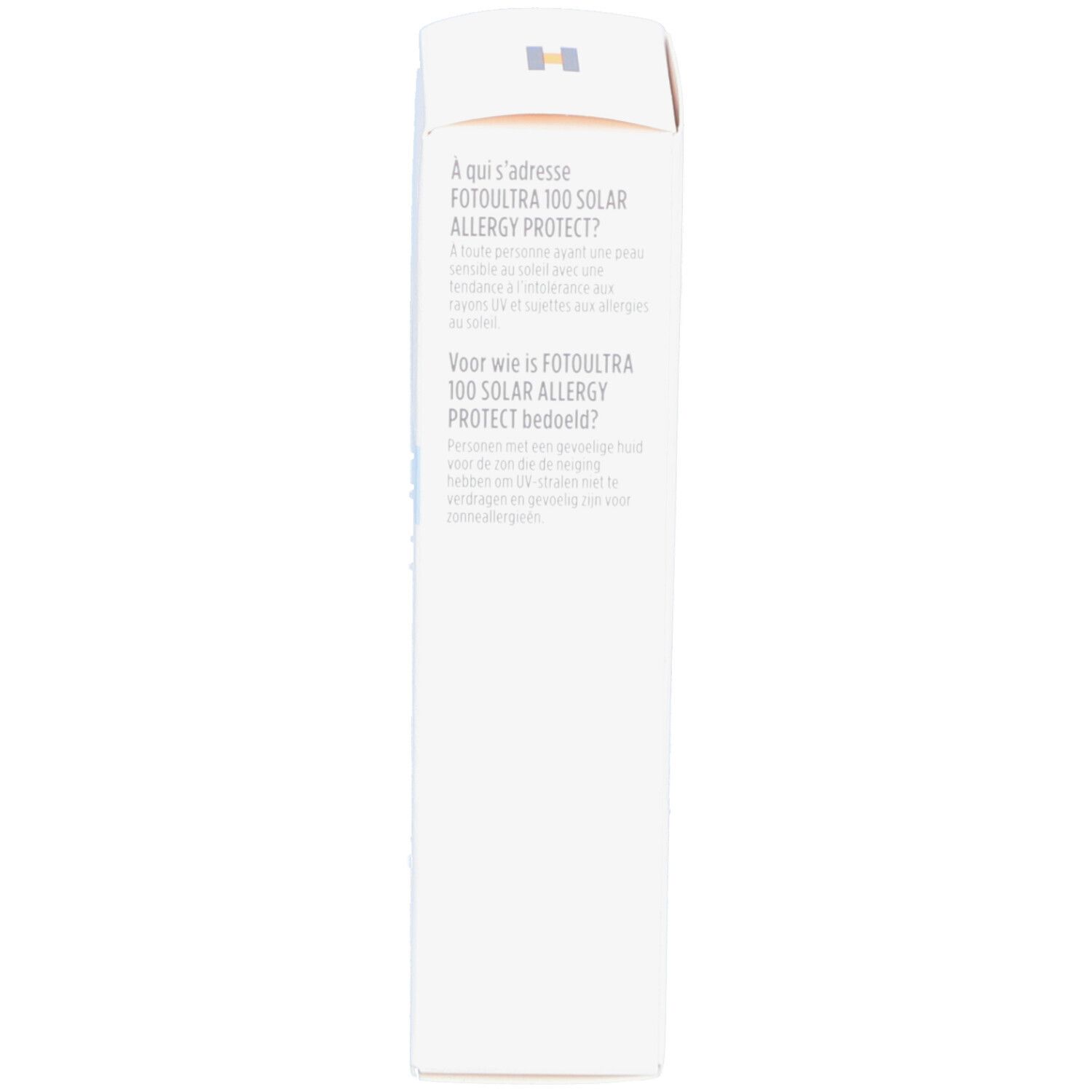 Seite der Verpackung von ISDIN Fotoultra 100 Solar Allergy Protect.
