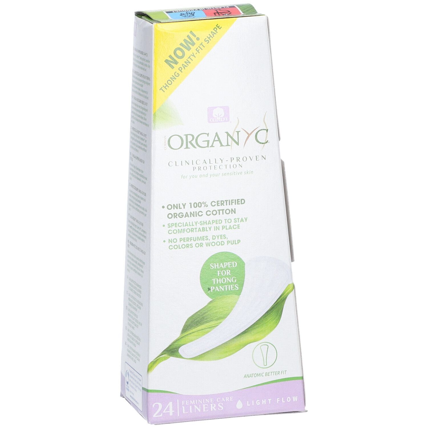 Organyc-Verpackung mit Slipeinlagen für Strings. 24 Stück, leichte Blutung. Thong-Panty-Fit-Form.