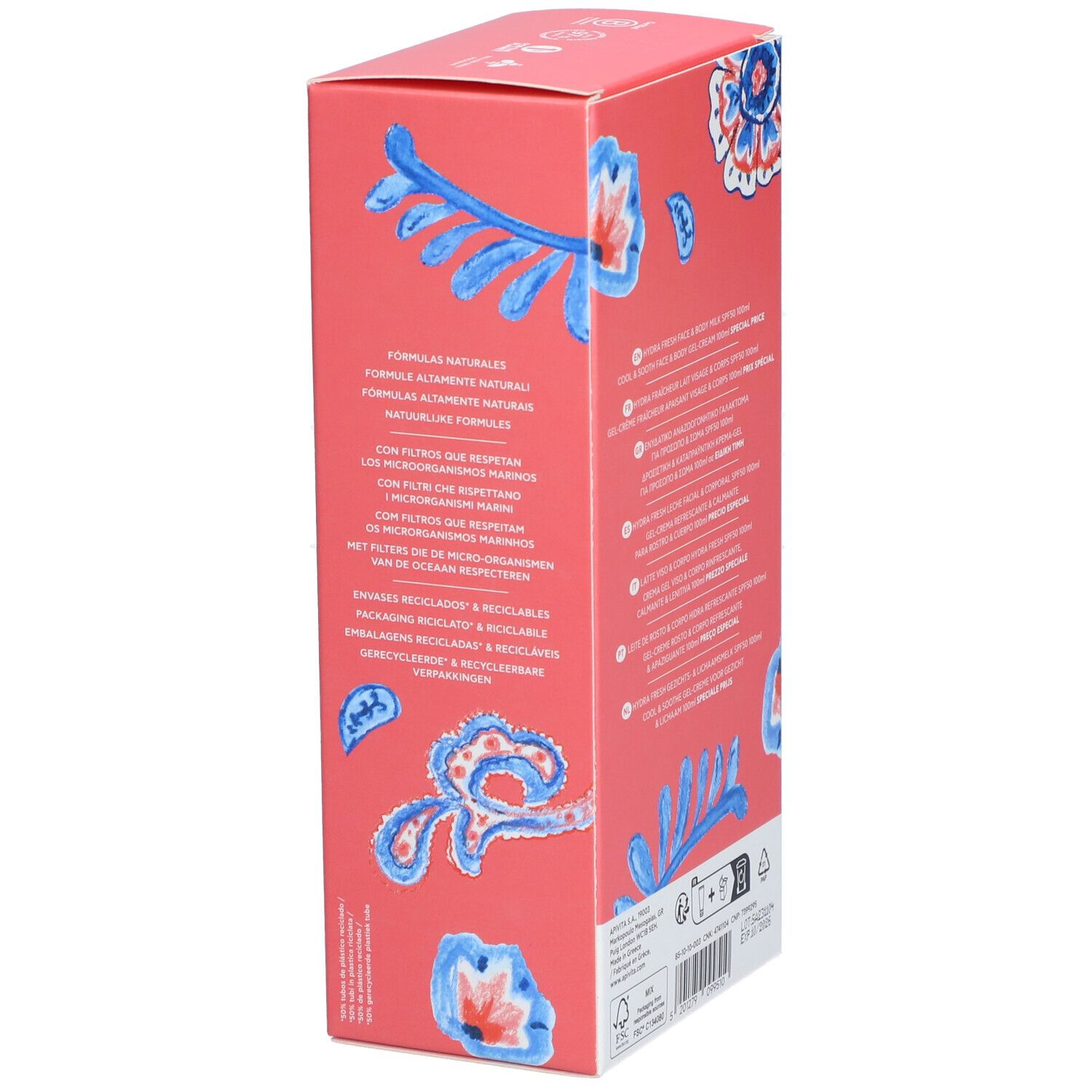Vue latérale du coffret. Texte: 'Formules Naturelles'. Logos et informations sur le produit.