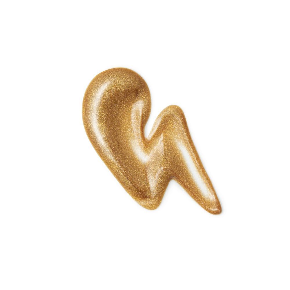Goldfarbener, glänzender Klecks. Form: wellenförmig.