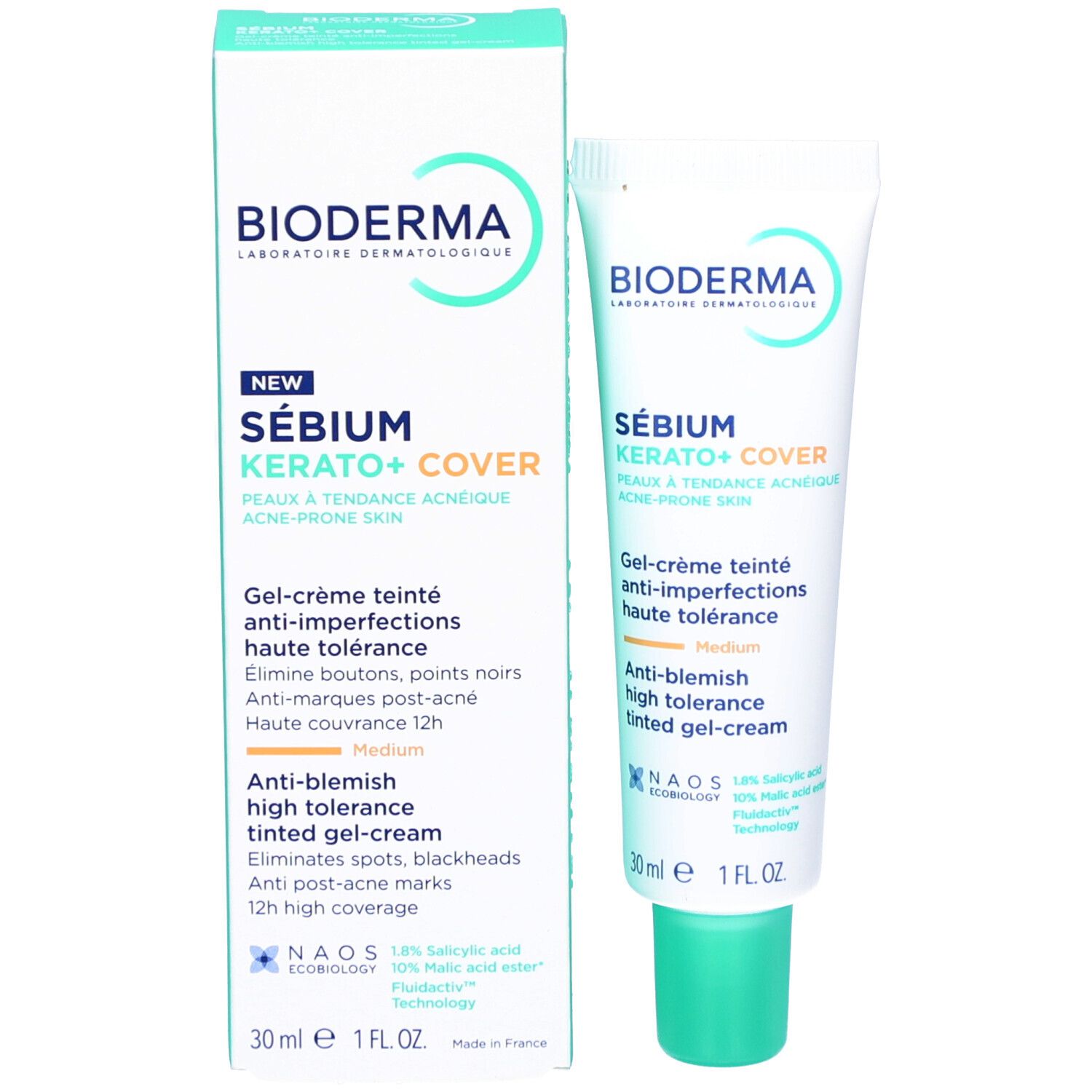 Bioderma Sébium Kerato+ Cover, Medium, mit Verpackung. Gel-Crème Teinté Anti-Imperfections. 30 ml.