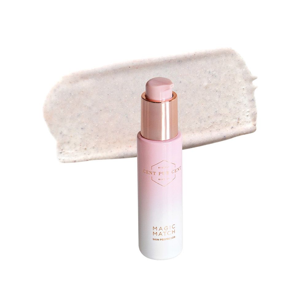 Roze-witte fles met gouden dop en een veeg. Opschrift: MAGIC MATCH.