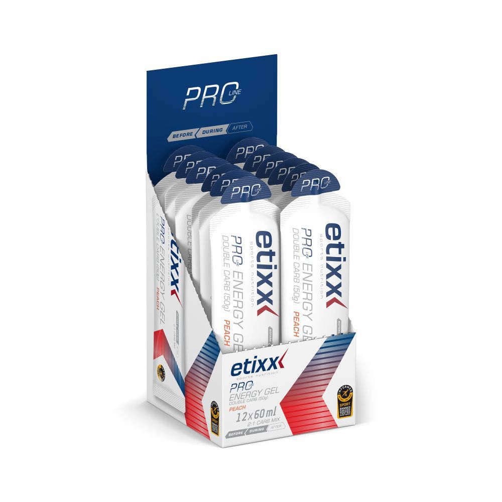 Etixx Pro Line Energy Gel Double Carb Perzik. Display met gels. 12 x 60 ml.