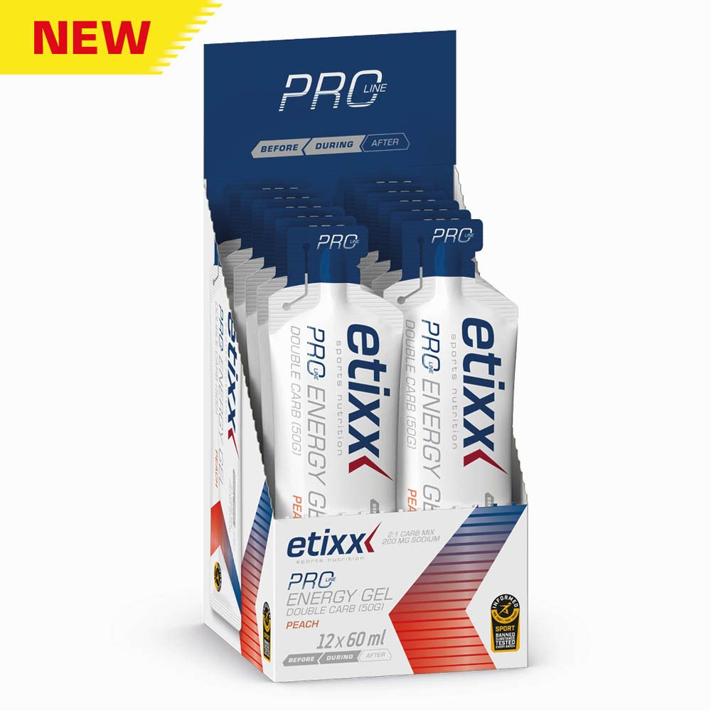 Etixx Pro Line Energy Gel Double Carb Perzik. Display met gels. 12 x 60 ml.