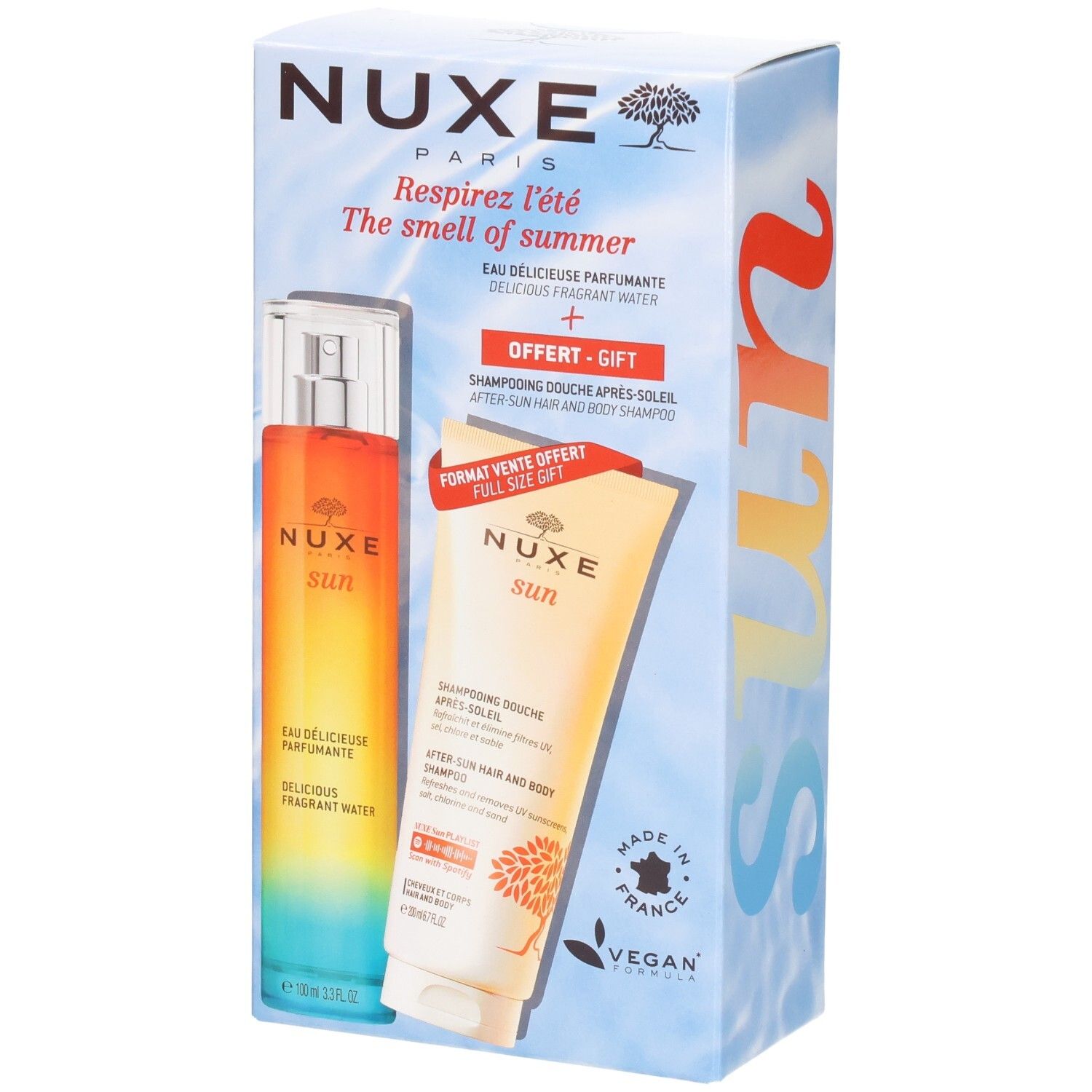 Nuxe Sun Set mit 'Eau Délicieuse Parfumante“ und After-Sun-Duschshampoo