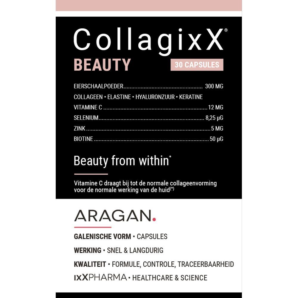 Complément alimentaire CollagixX BEAUTY. Contient 30 gélules. Ingrédients et valeurs nutritionnelles.
