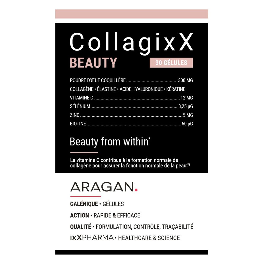Complément alimentaire CollagixX BEAUTY. Contient 30 gélules. Ingrédients et valeurs nutritionnelles.