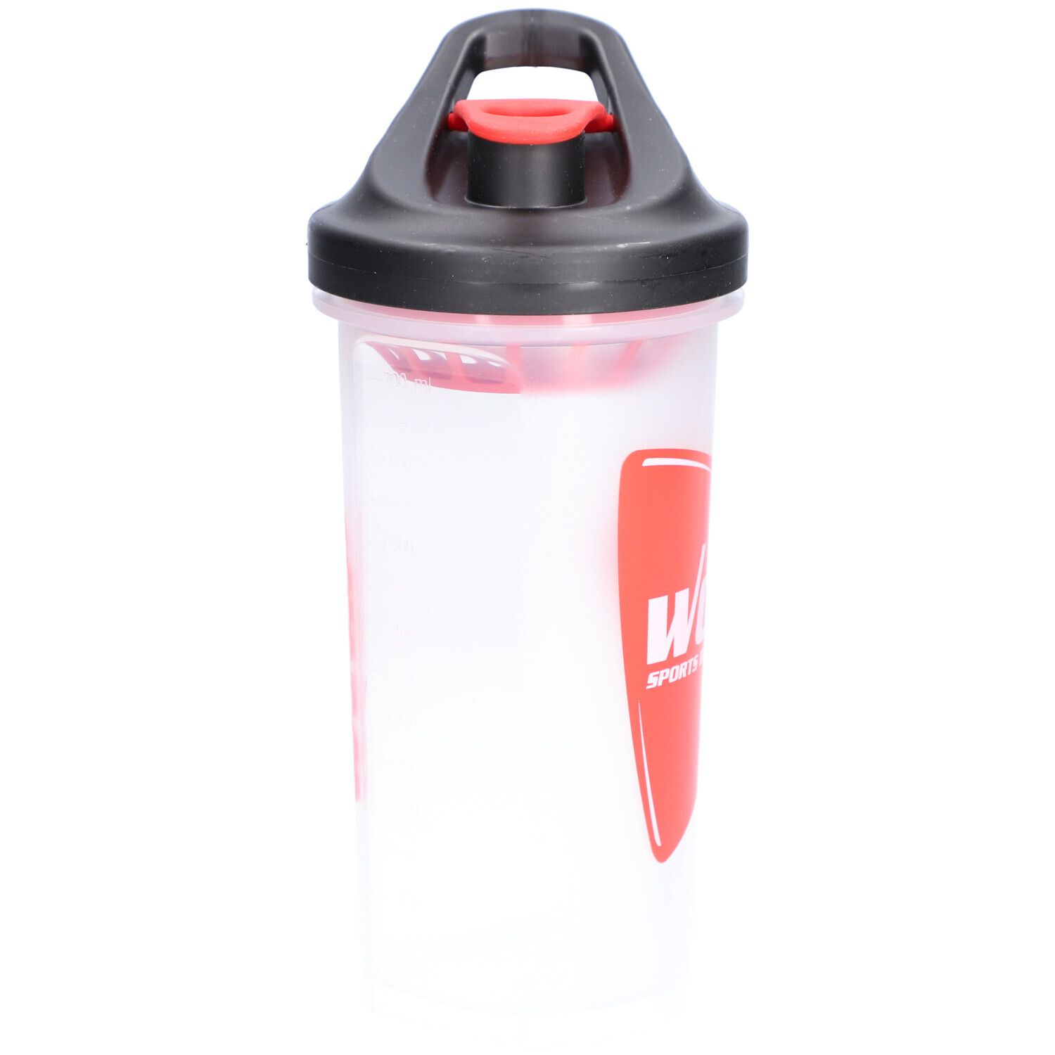 Shaker mit schwarzem Deckel und rotem Verschluss. Roter WCUP-Schriftzug auf der Seite.