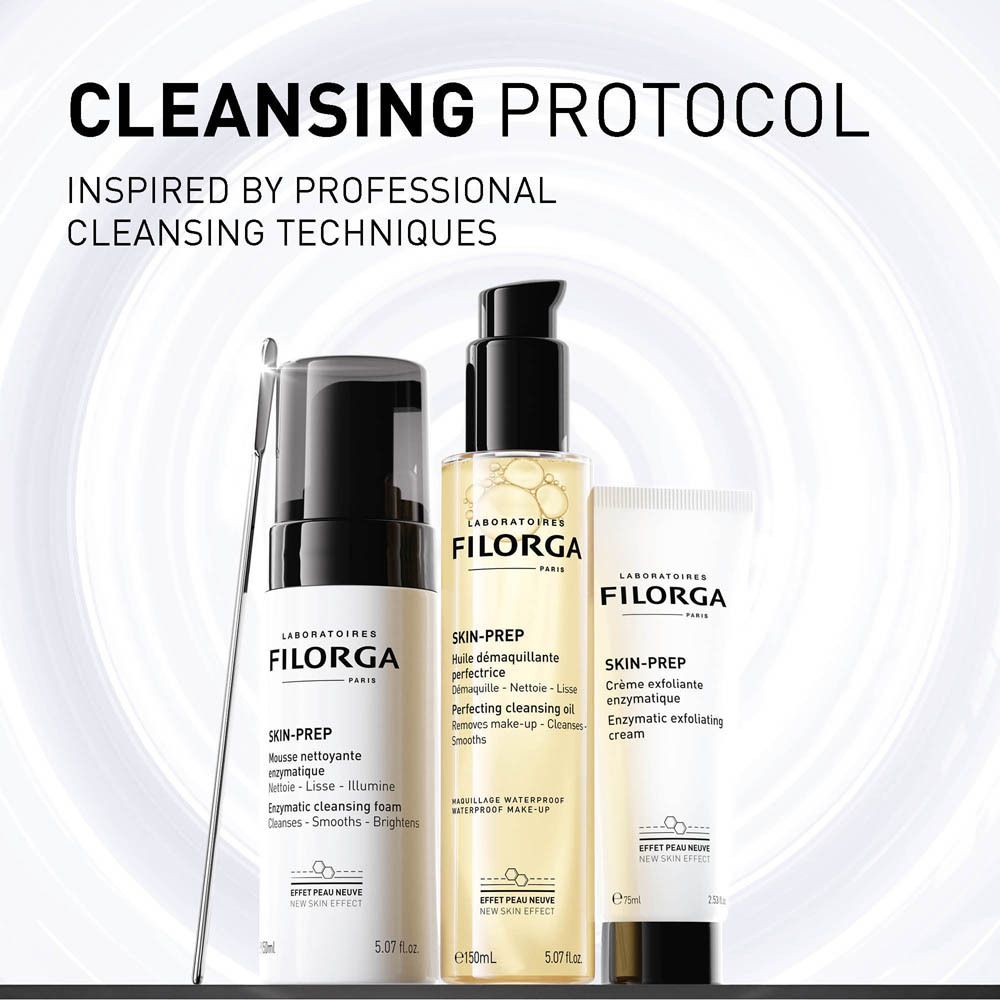 Trois produits Filorga, texte : Cleansing Protocol.