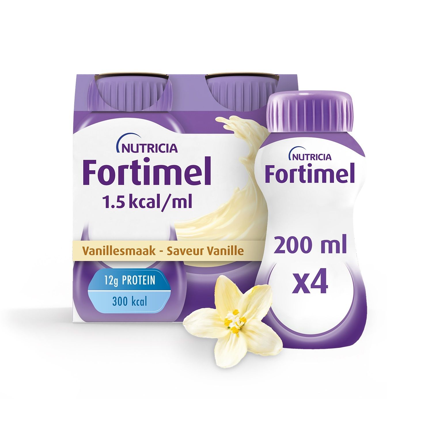 Bouteille Fortimel 1,5 kcal/ml. Saveur vanille. Marque Nutricia. 200 ml.