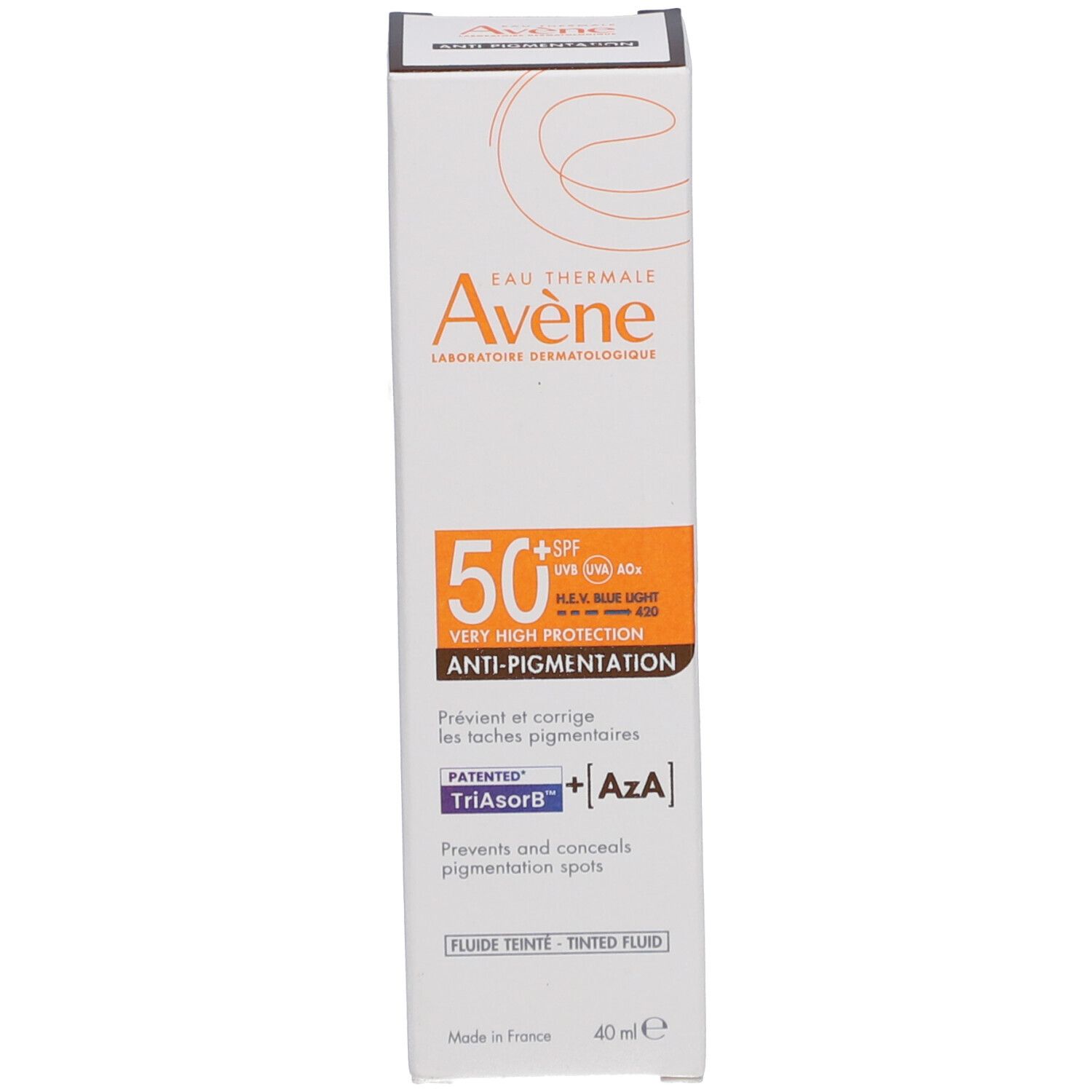 Karton mit Produktinformationen. Marke Avène und Produktname.