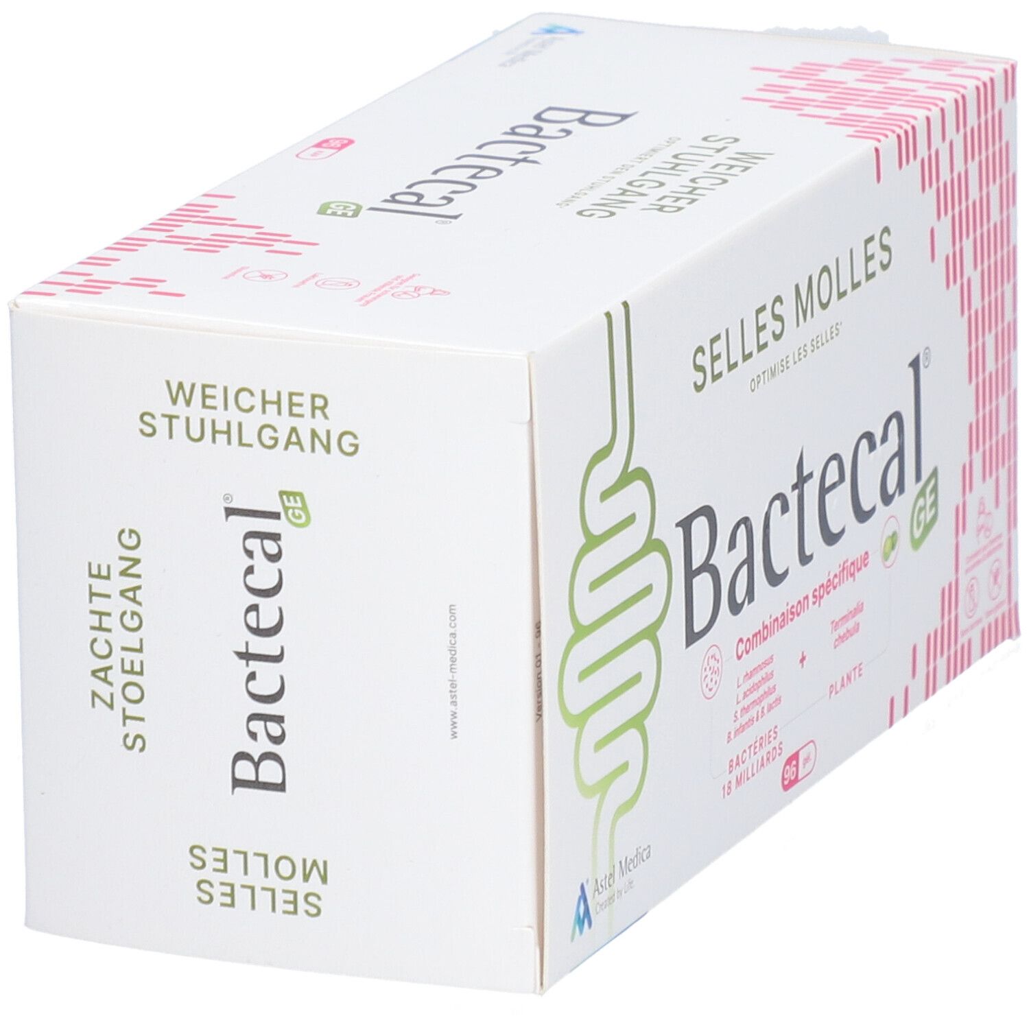 Bactecal GE Packung von der Seite. Für weichen Stuhlgang.