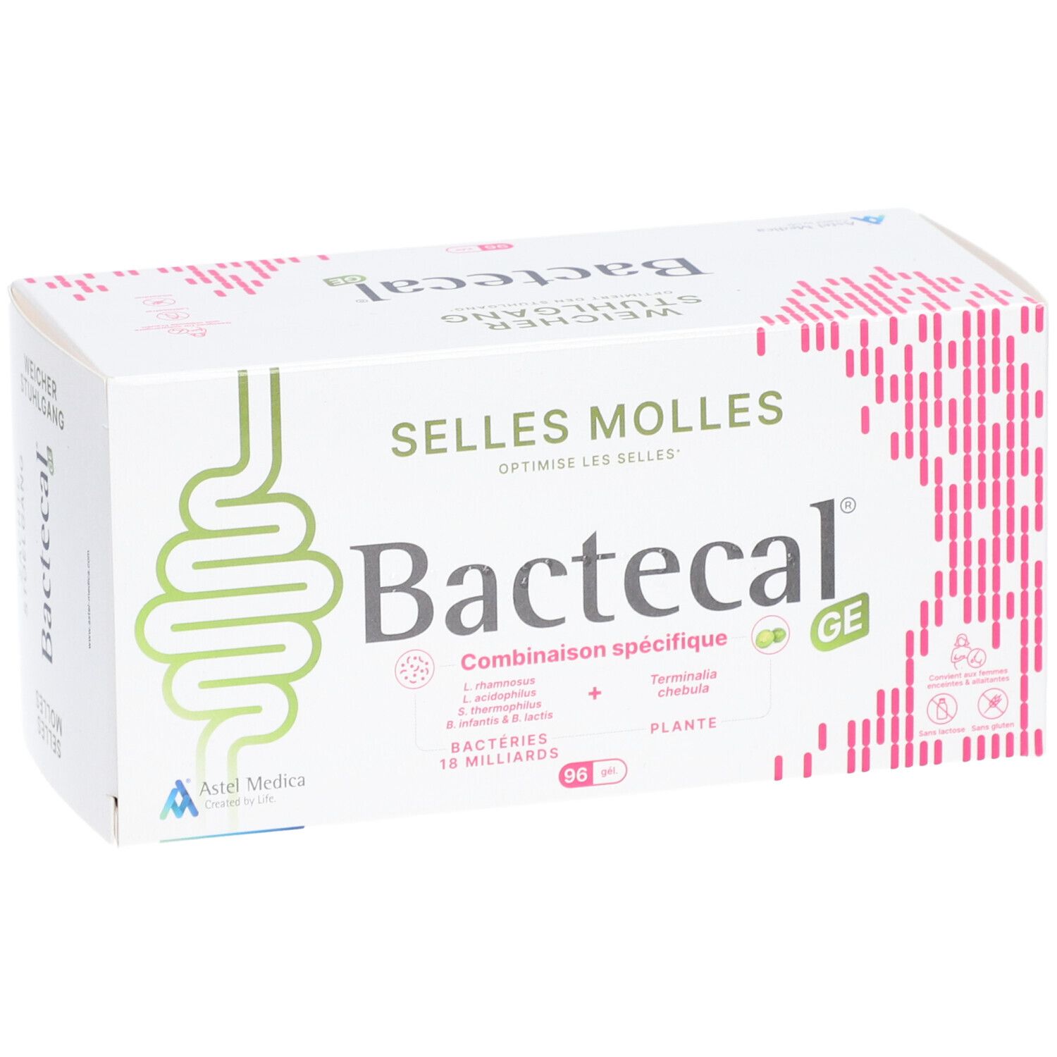 Bactecal GE Packung von der Seite. Für weichen Stuhlgang.