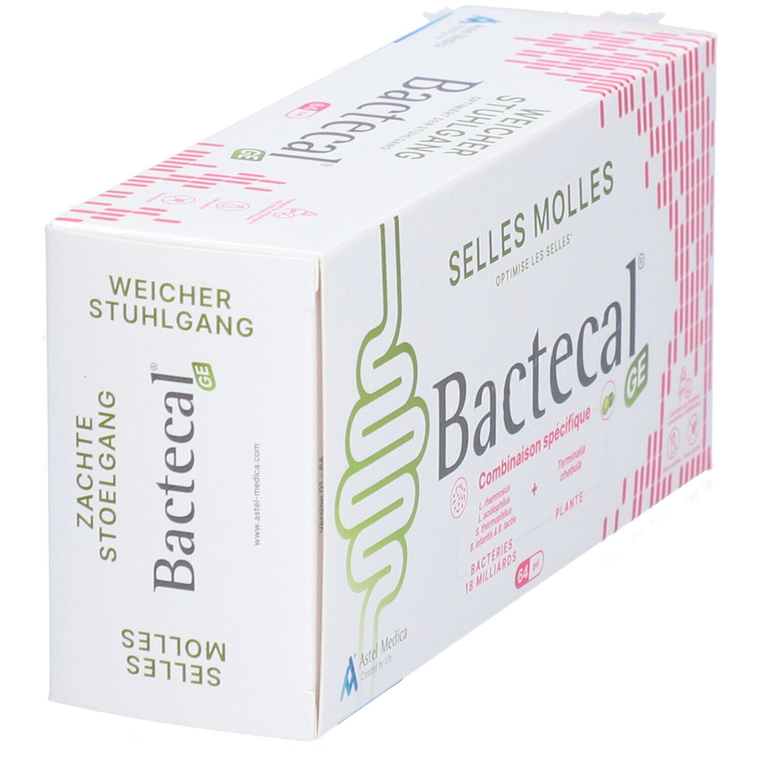 Bactecal GE: Packung für weichen Stuhlgang, 64 Kapseln.