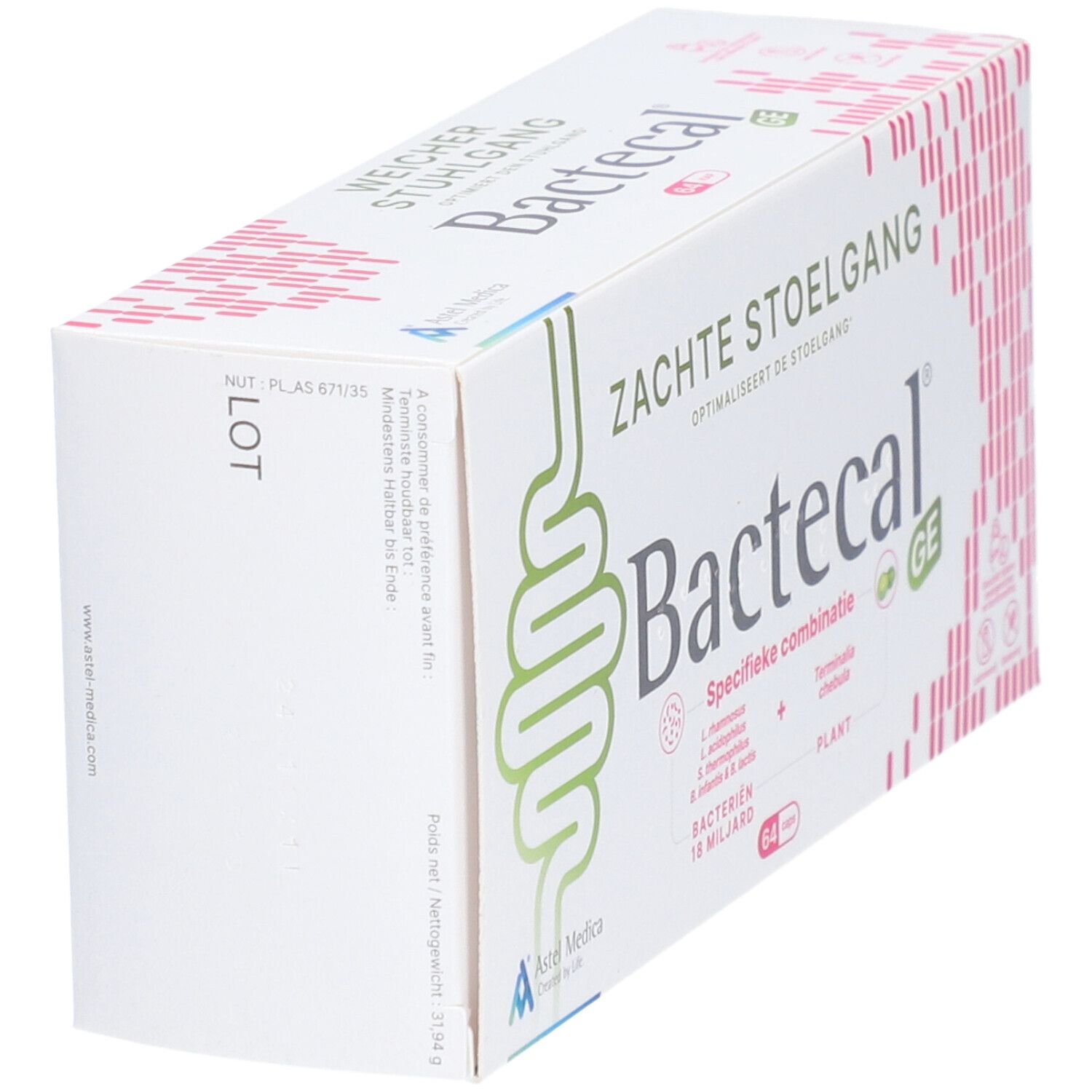 Bactecal GE: Packung für normale Stuhlgänge, 64 Kapseln.