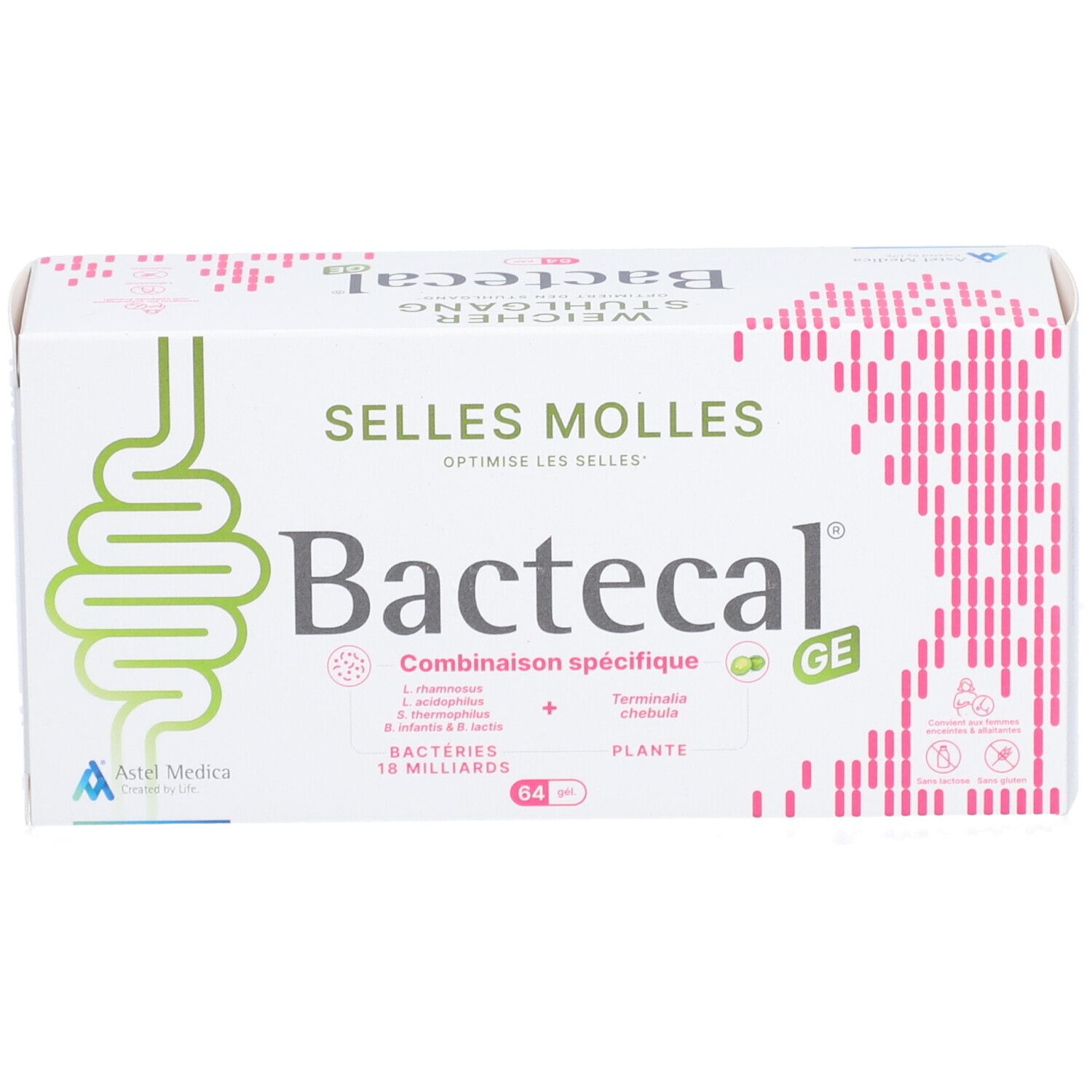 Bactecal GE: Packung für weichen Stuhlgang, 64 Kapseln.