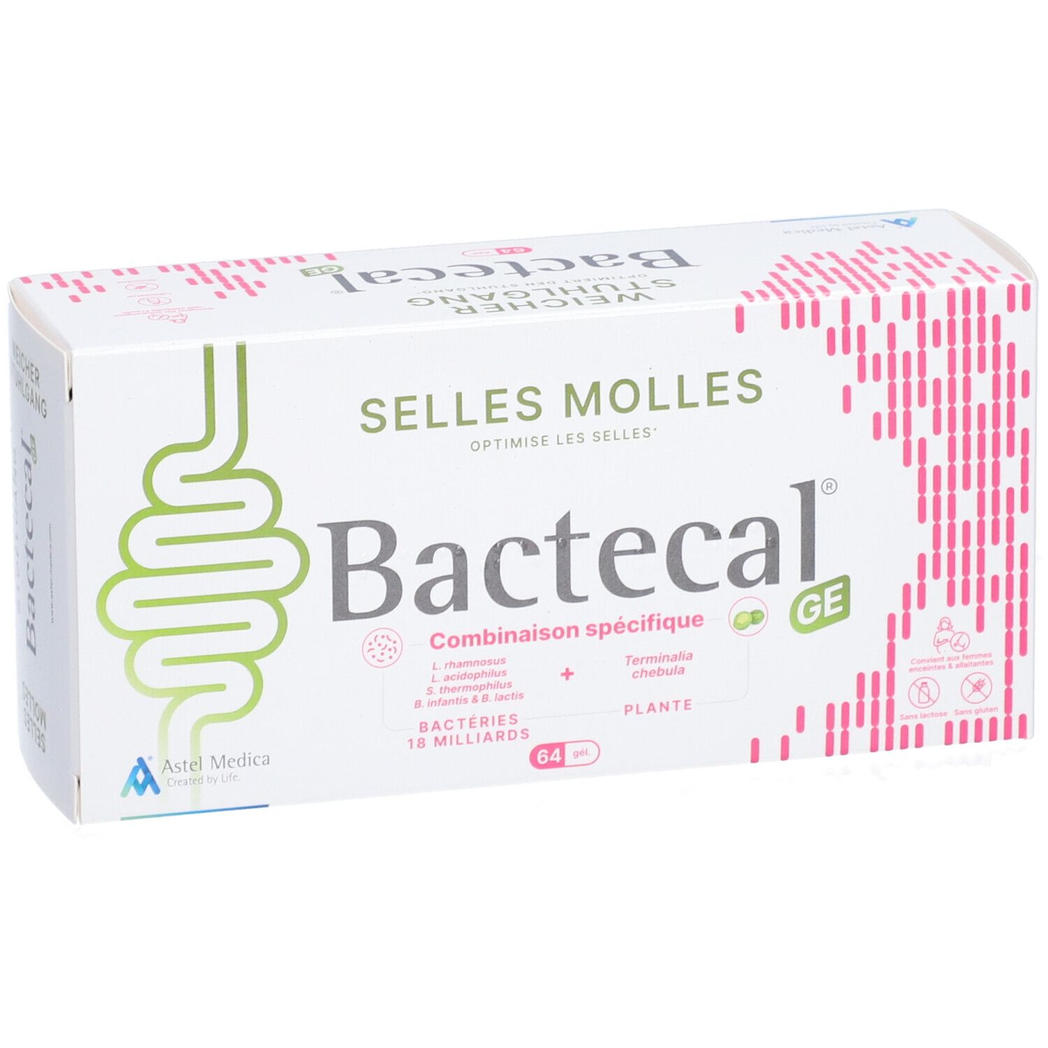 Bactecal GE: Packung für normale Stuhlgänge, 64 Kapseln.