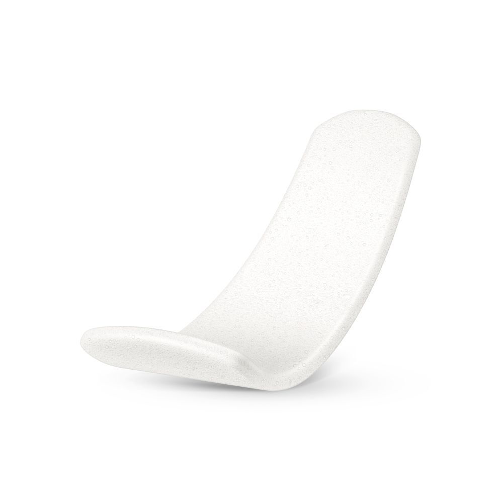 Wit pad met afgeronde vorm. Zichtbare textuur. Voor intieme verzorging na de bevalling.