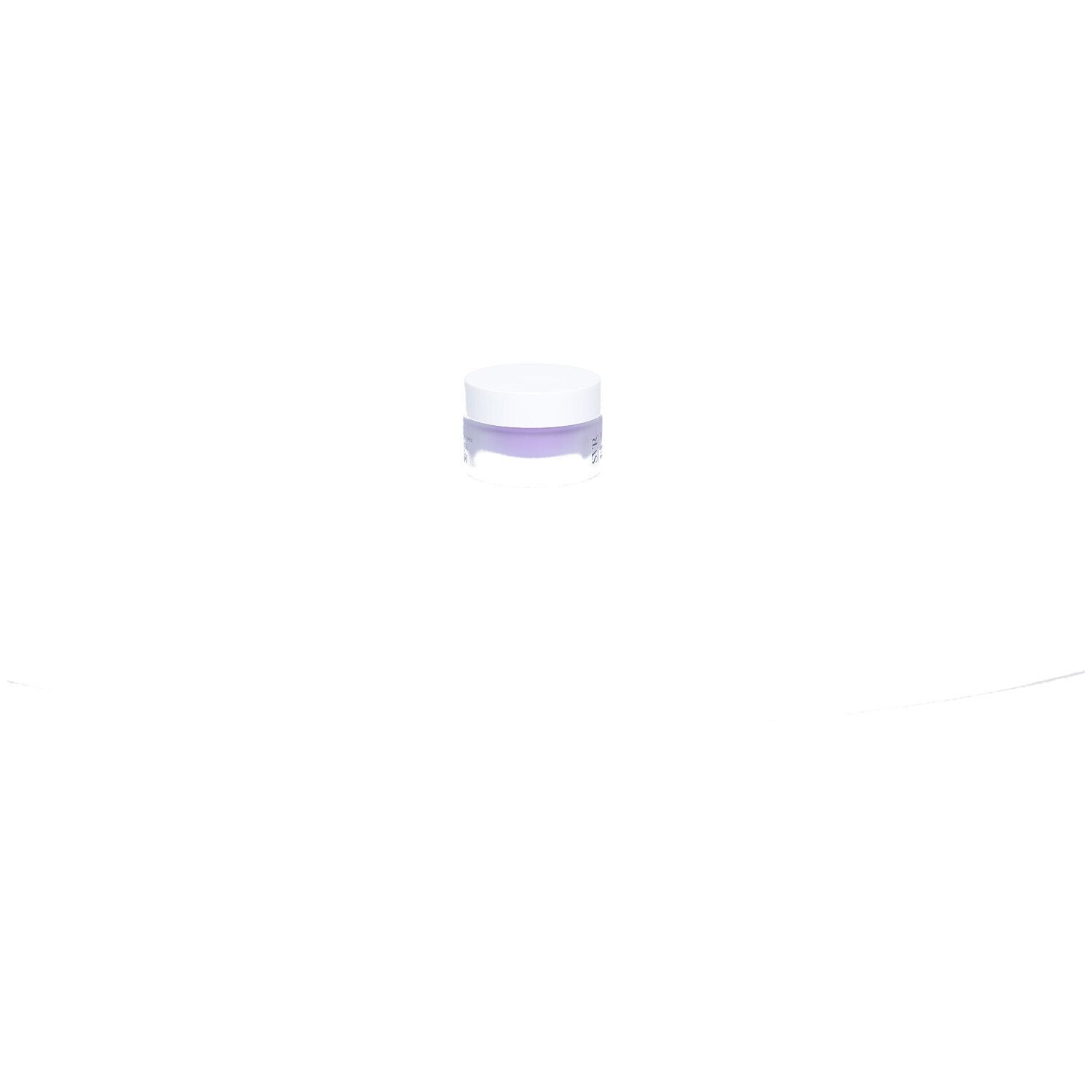 Petit pot de crème avec couvercle blanc et verre violet.
