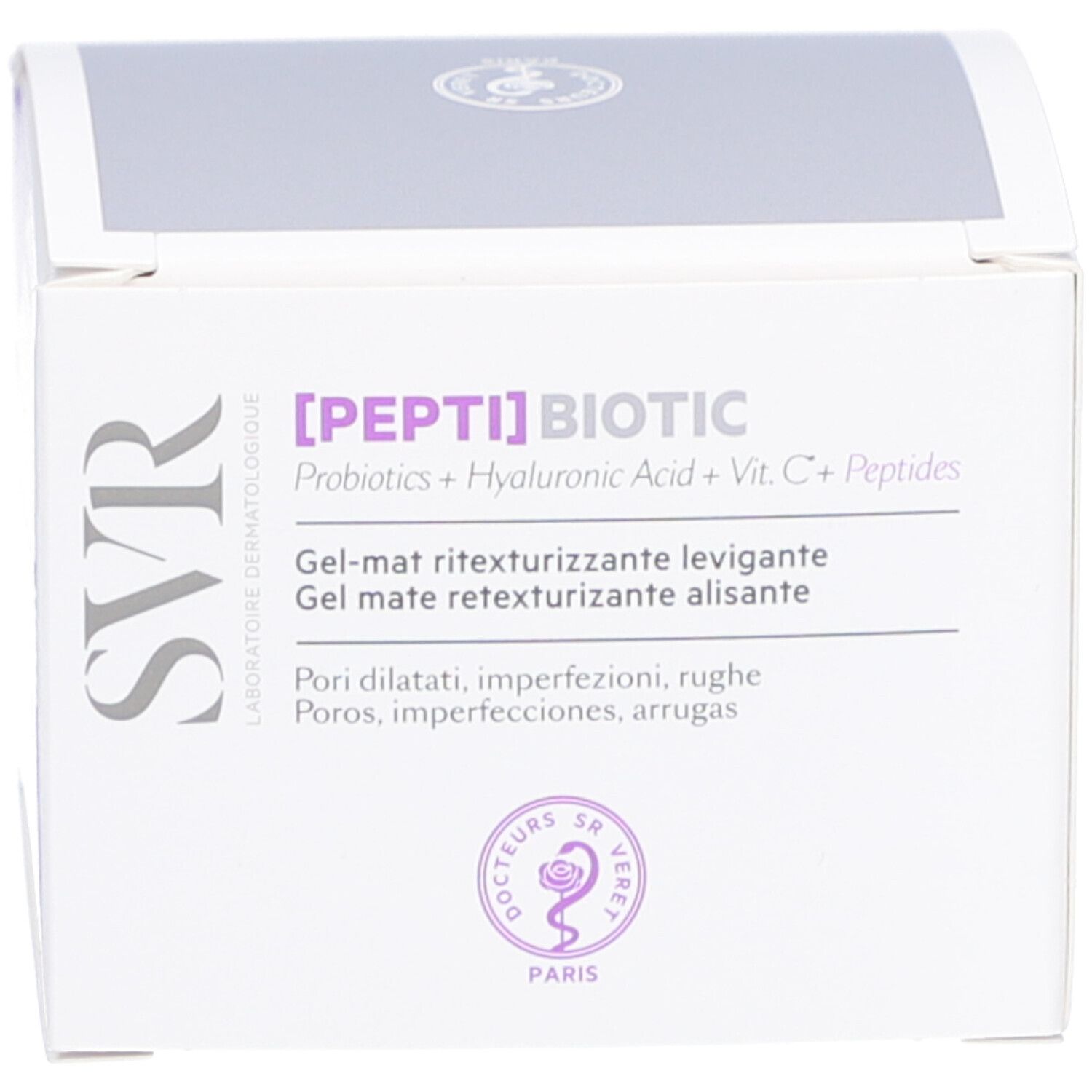 Emballage du produit, carton. Inscription : [PEPTI] BIOTIC, SVR.