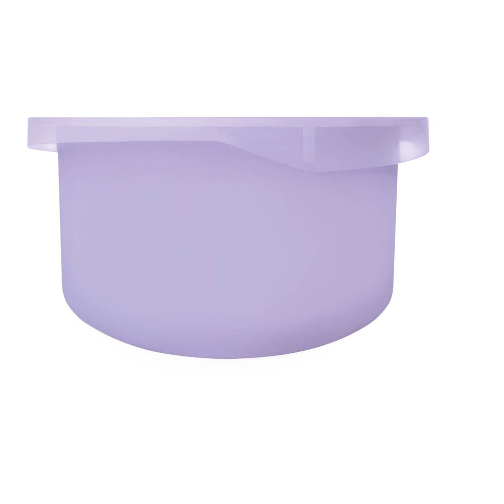 Récipient cylindrique violet aux bords arrondis. Couvercle aux coins arrondis.