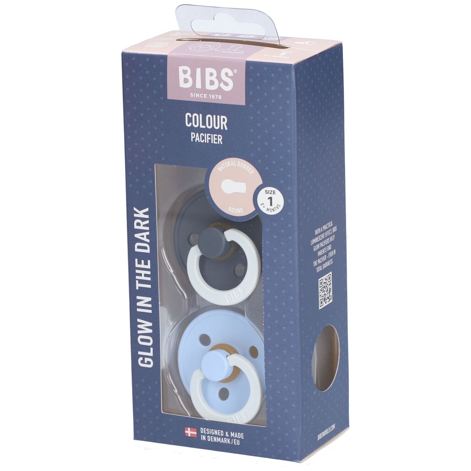 Bibs Fopspeen Glowdark Iron/Baby Blue Duo 0-6 2 St Sauger