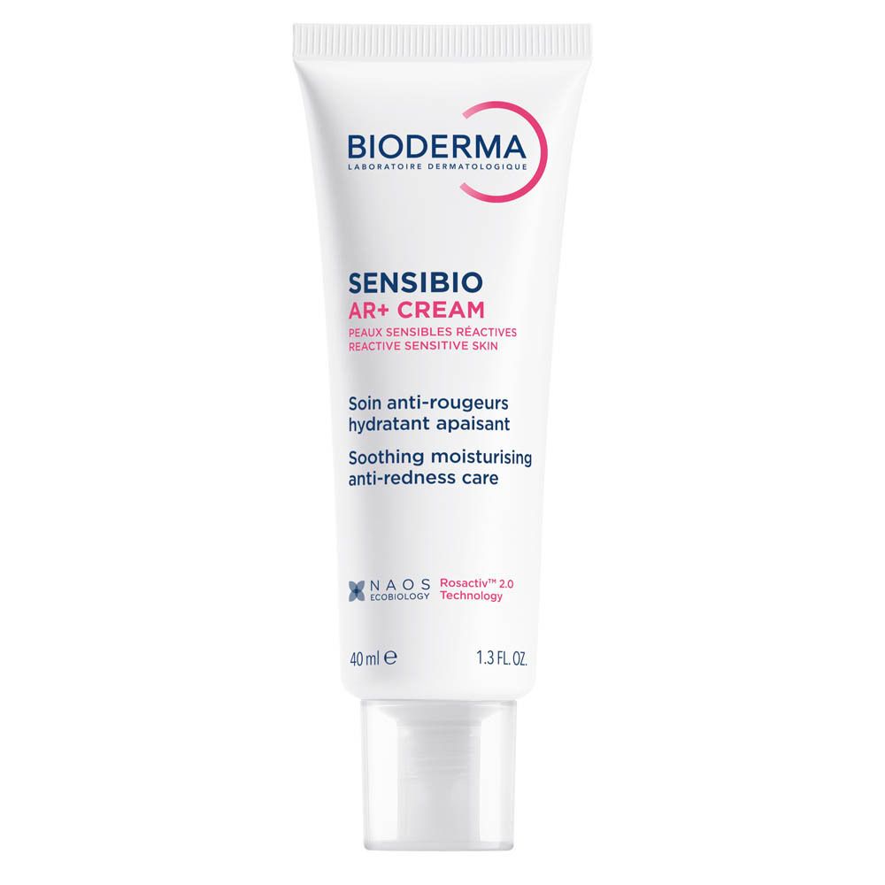 Tube de crème Bioderma Sensibio AR+ Cream. Texte en français. 40ml, 1.3 FL.OZ.