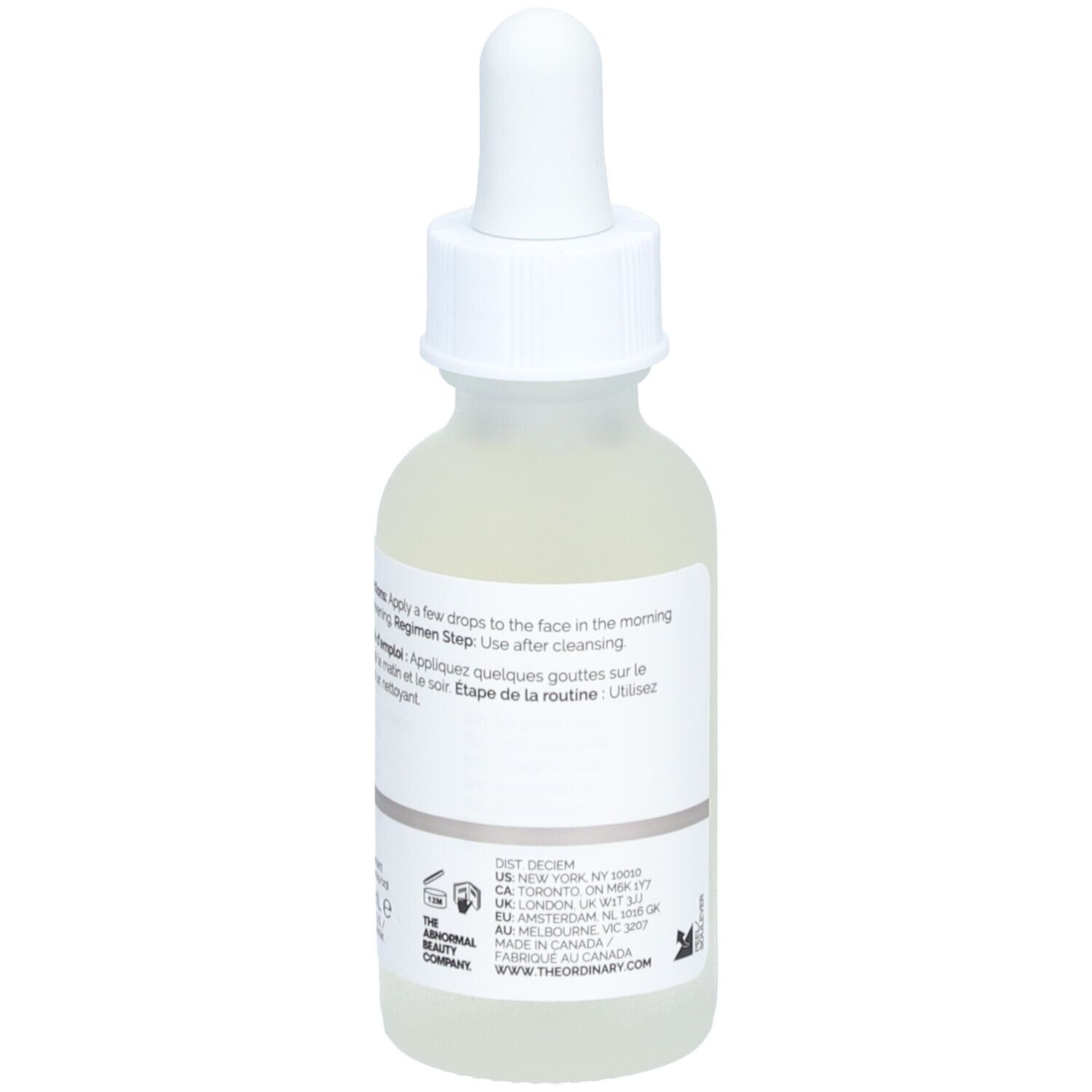 Rückseite der The Ordinary Hyaluronic Acid 2% + B5 Serumflasche mit Anwendungshinweisen.