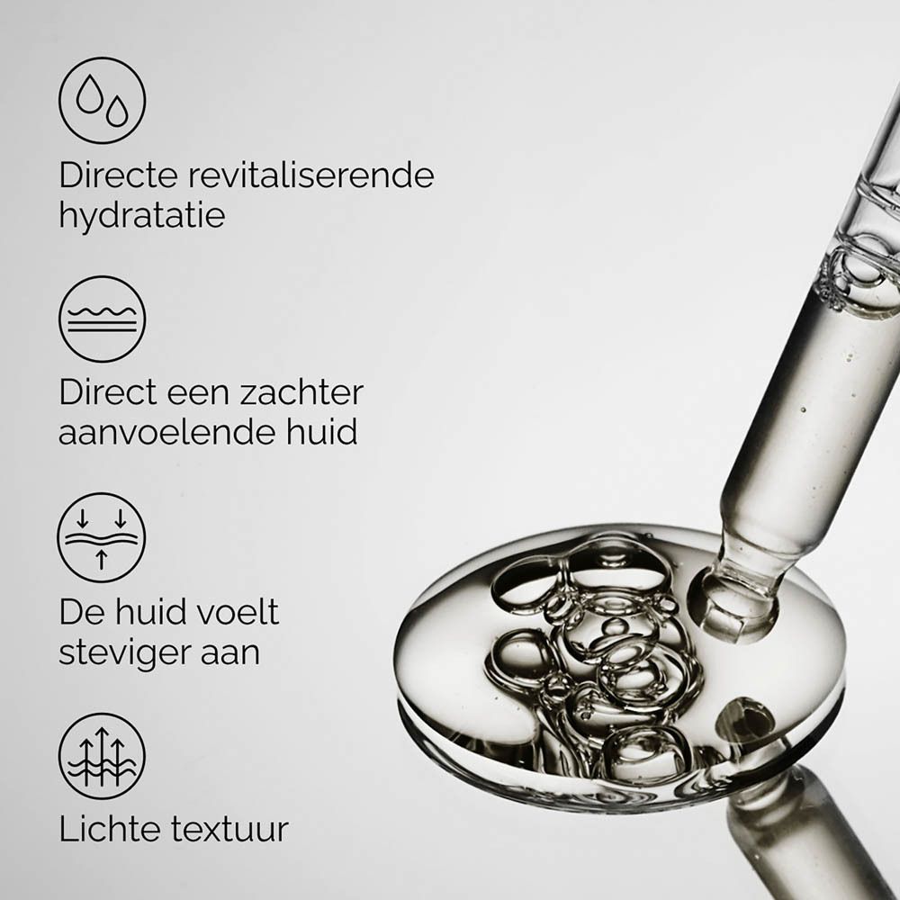 Grafiek met voordelen. Directe hydratatie, gladdere huid, stevigheid, lichte textuur.