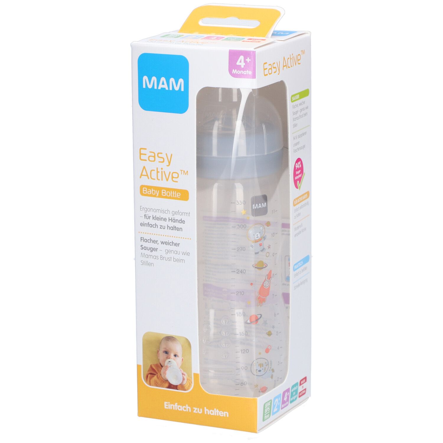 MAM Babyflasche Easy Active, grau, ab 4 Monaten