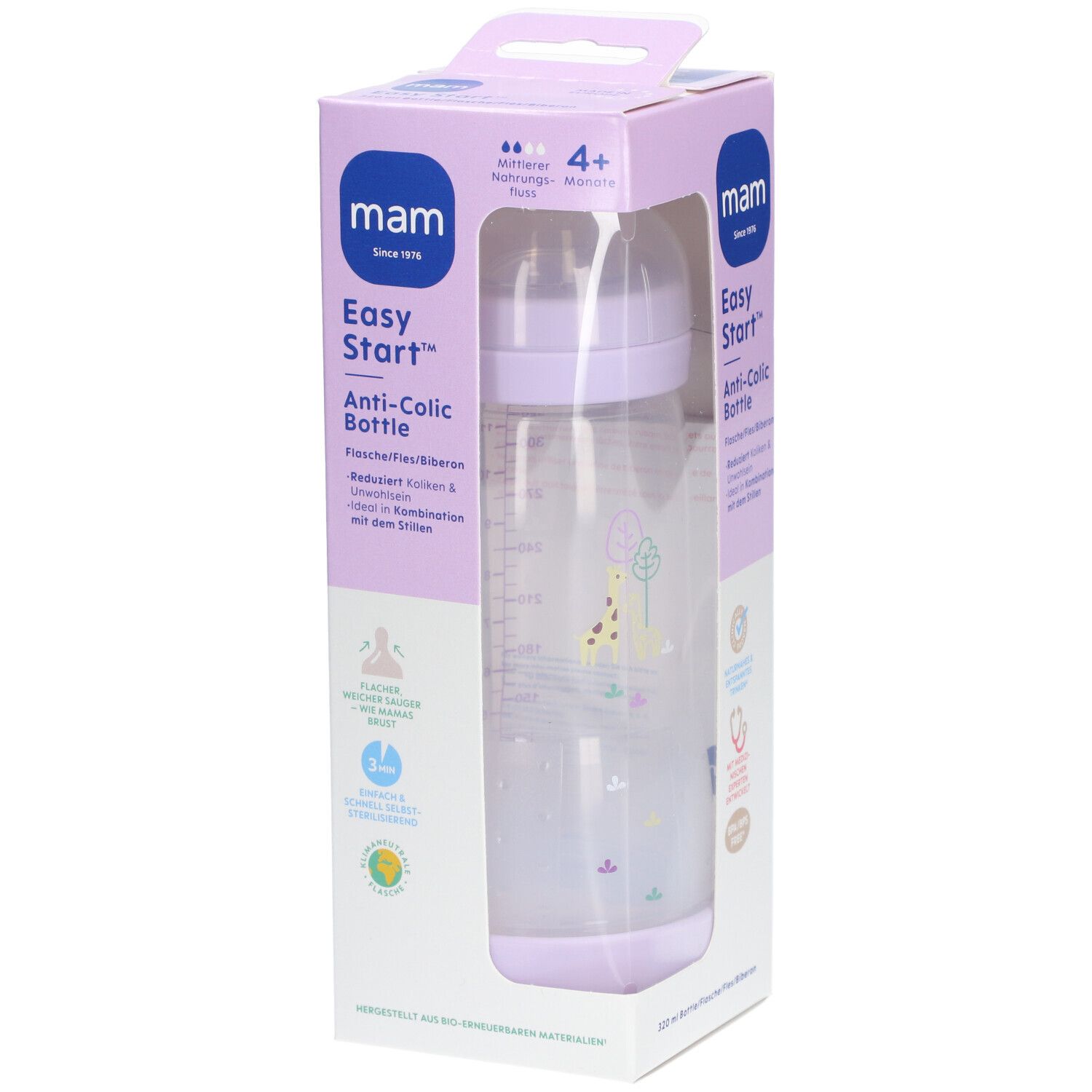 MAM Easy Start Anti-Colic Zuigfles Matt Lilac 4 Maanden+ 320 ml Flaschen