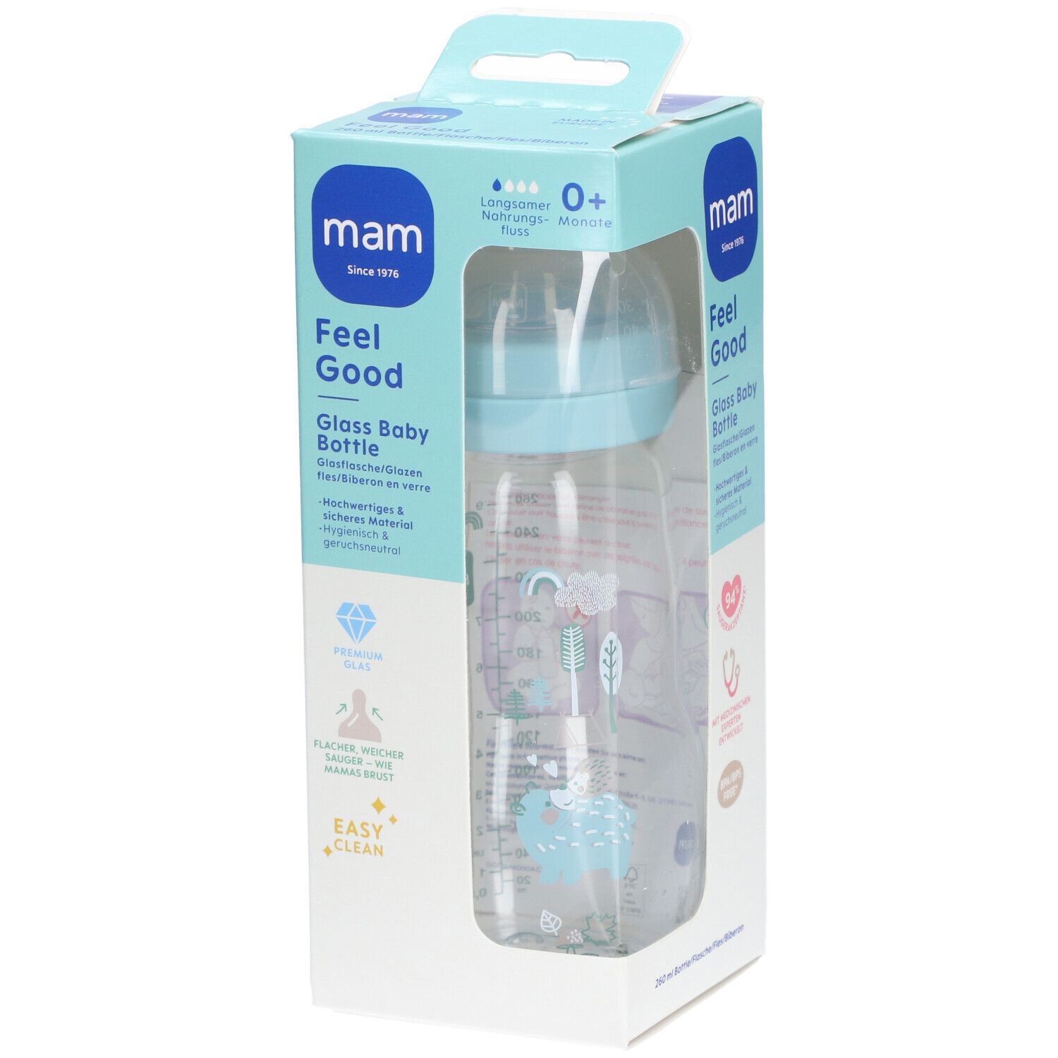 MAM Feel Good Zuigfles Glass Matt Boy 2 Maanden+ 260 ml Flaschen