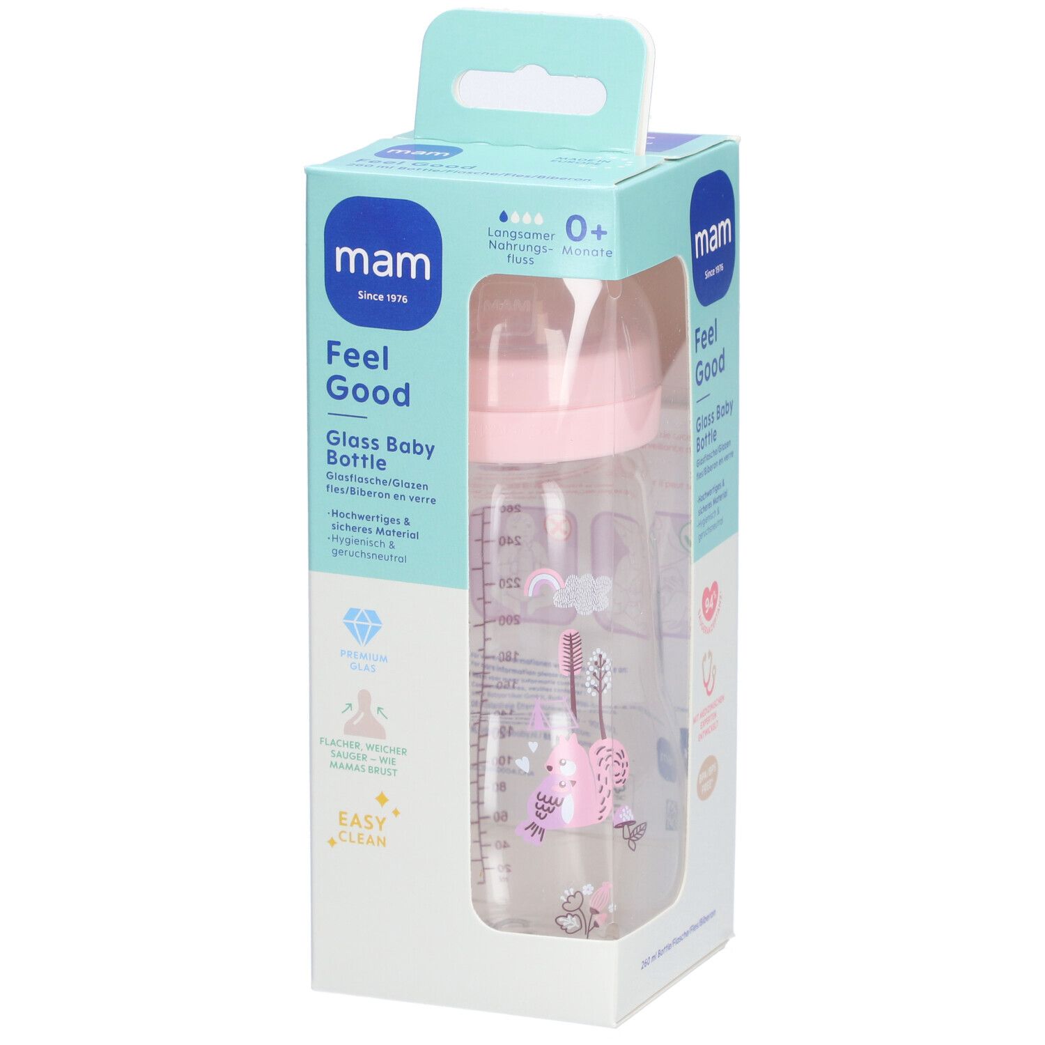 MAM Feel Good Zuigfles Glass Matt Girl 2 Maanden+ 260 ml Flaschen