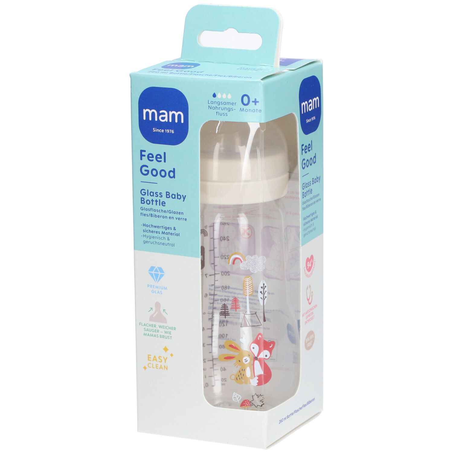 MAM Babyflasche aus Glas Feel Good matt, creme, von Geburt an