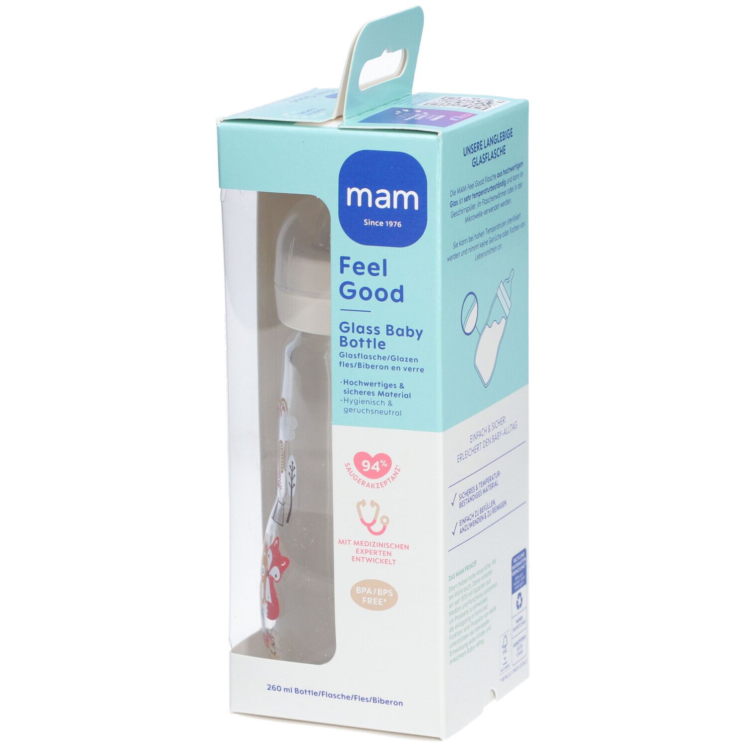 MAM Babyflasche aus Glas Feel Good matt, creme, von Geburt an