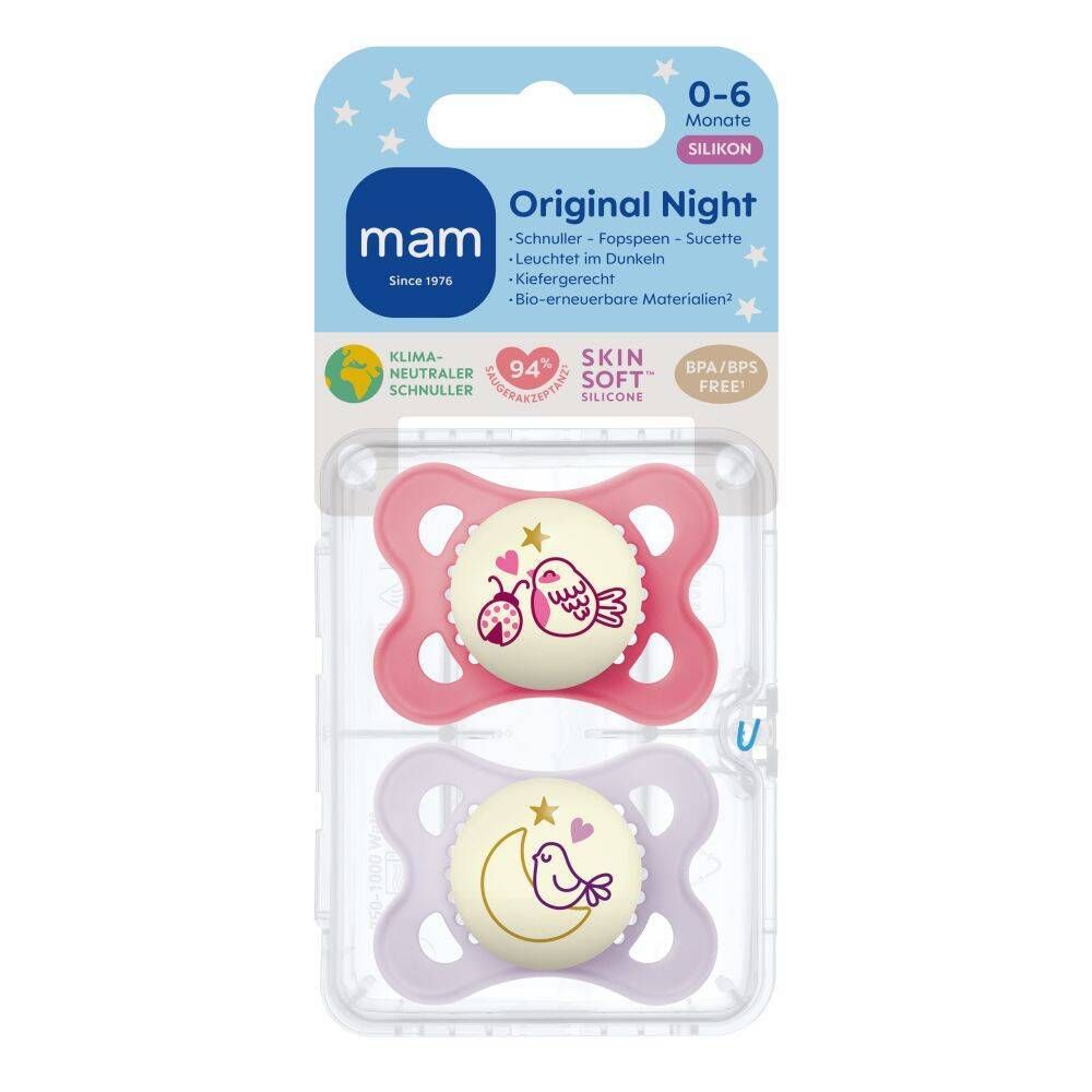 MAM Original Night Silikonschnuller 0-6 Monate, pink/lila