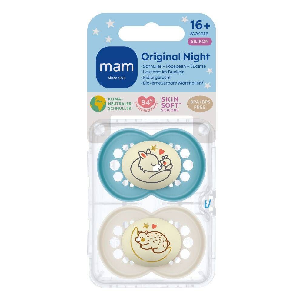 MAM Original Night Silikonschnuller 16+ Monate, blau/creme