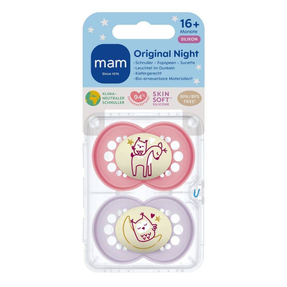 MAM Original Night Silikonschnuller 16+ Monate, pink/lila