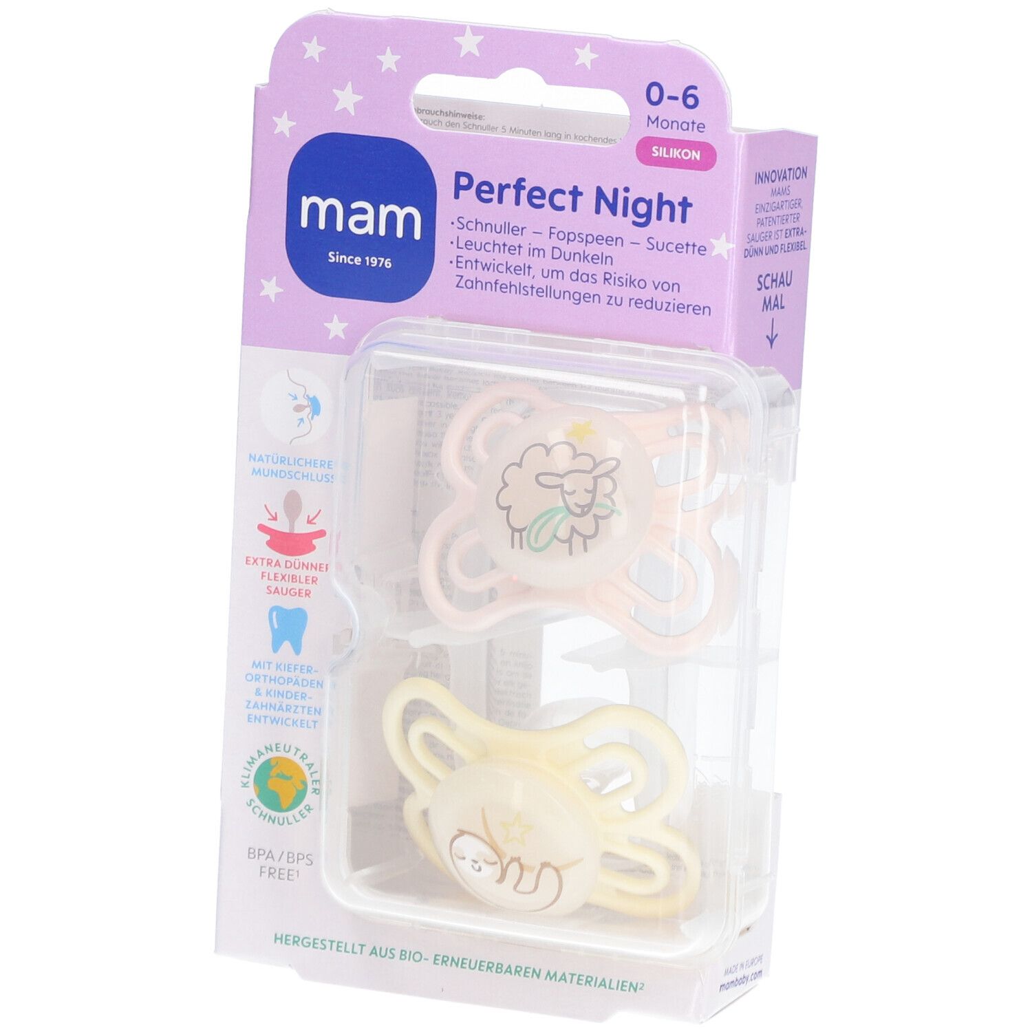 MAM Perfect Night Fopspeen Silicone Unisex 0-6 2 St Schnuller