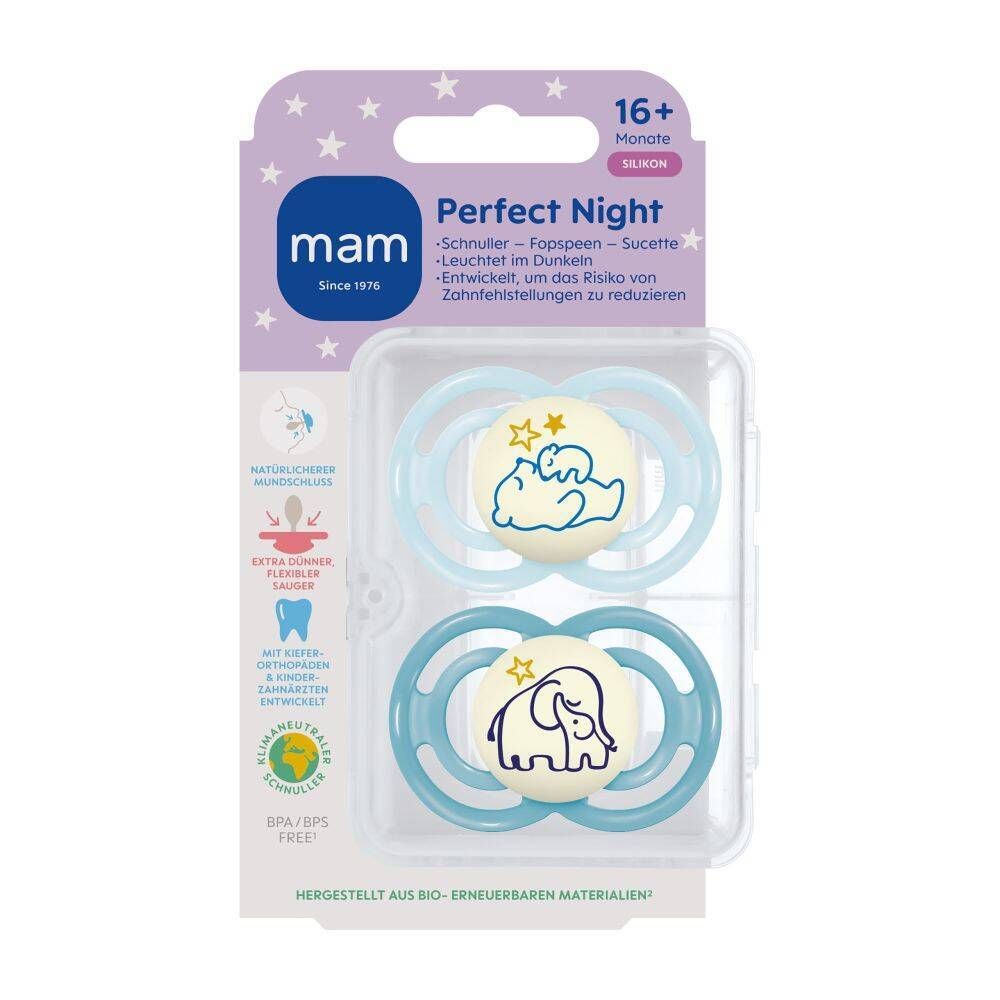 MAM Perfect Night Silikonschnuller 16+ Monate, blau