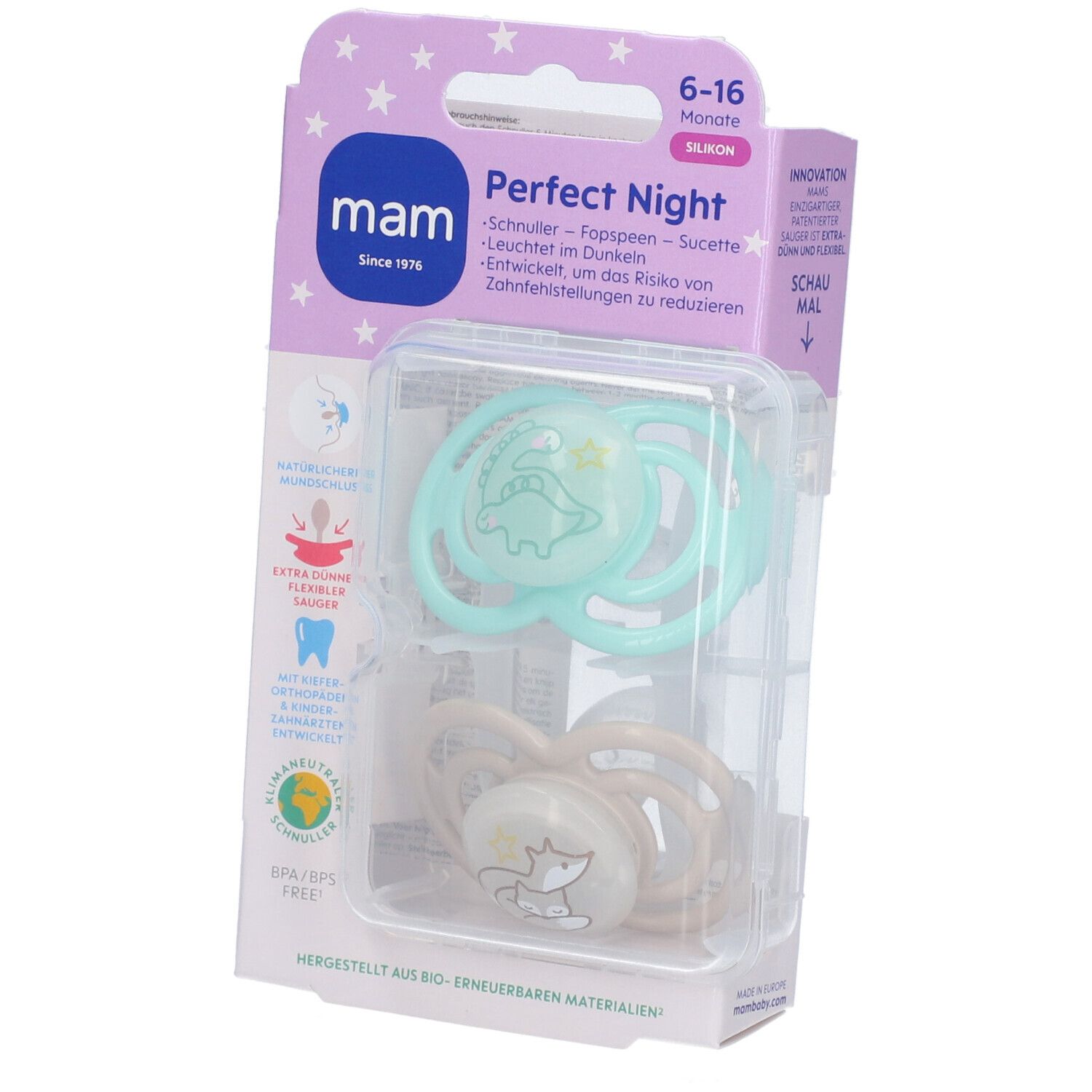 MAM Perfect Night Fopspeen Silicone Unisex 6-16 2 St Schnuller