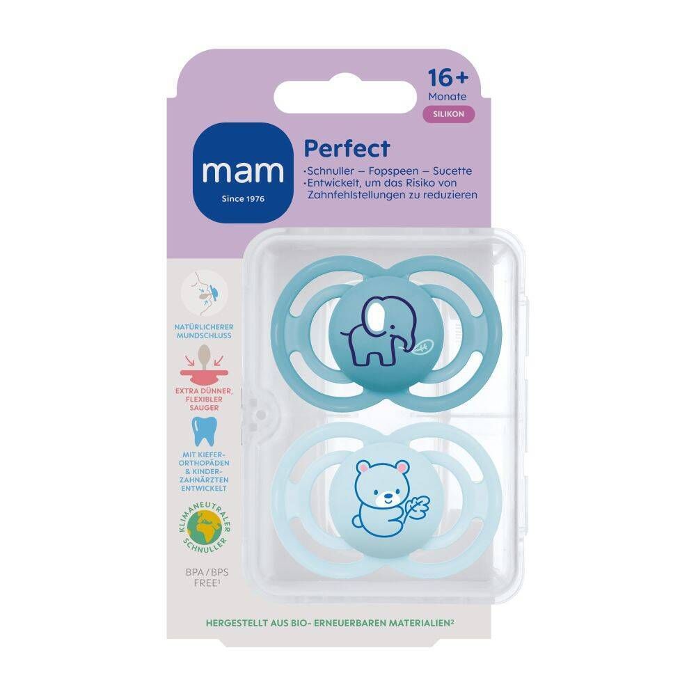 MAM Perfect Silikonschnuller 16+ Monate, blau