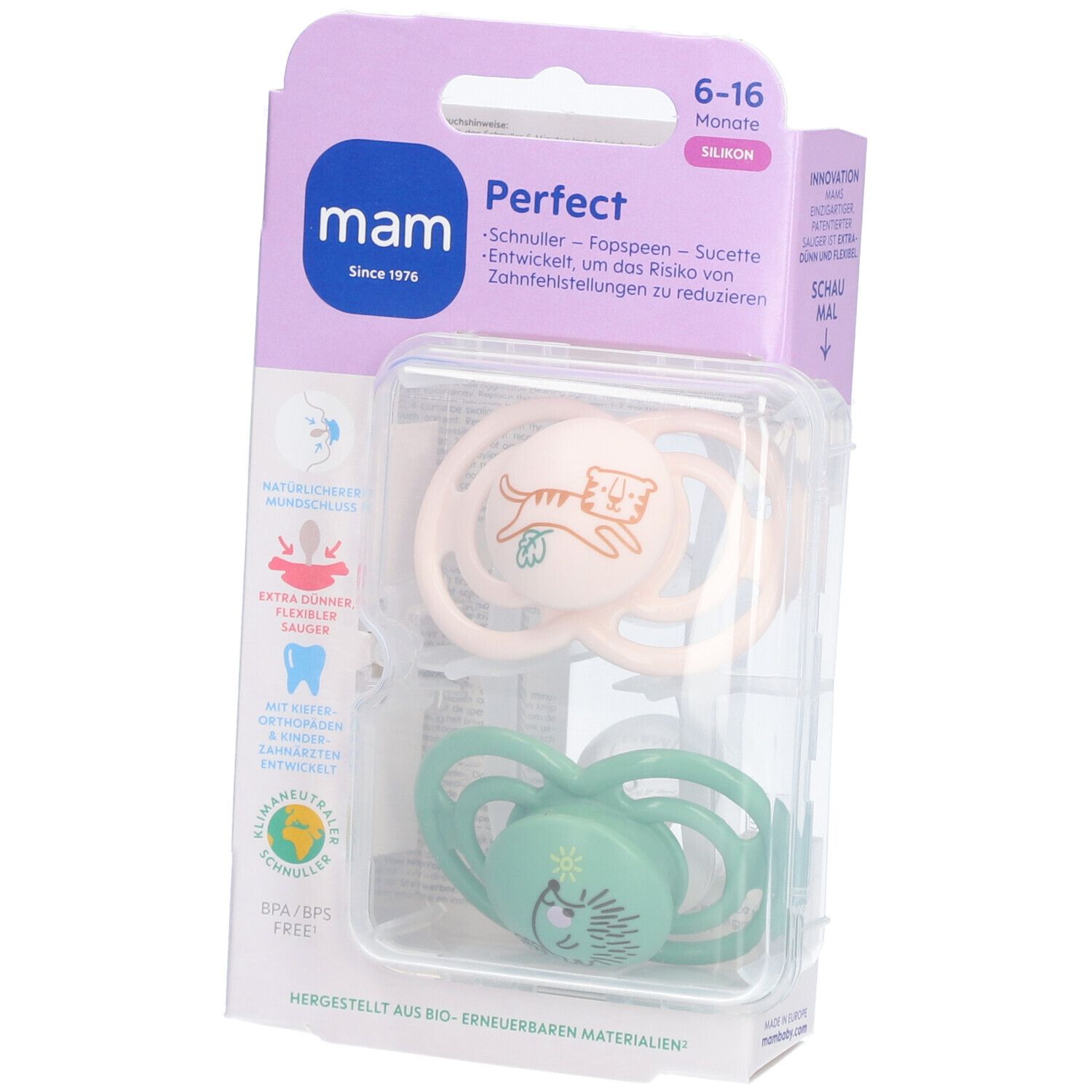 MAM Perfect Fopspeen Silicone Unisex 6-16 2 St Schnuller